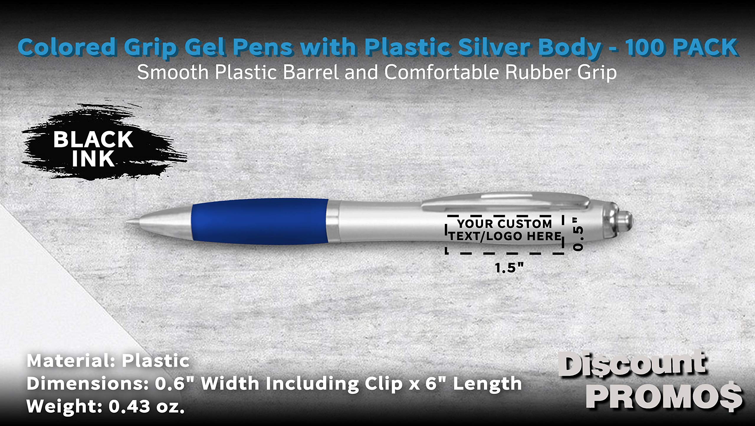 Custom Colored Grip Gel Pens - 100-Piece Bulk Pack with Personalized Options | Premium Smooth Writing for Office, School & Business | Ideal for Tradeshows, Events & Gift Giving - Blue