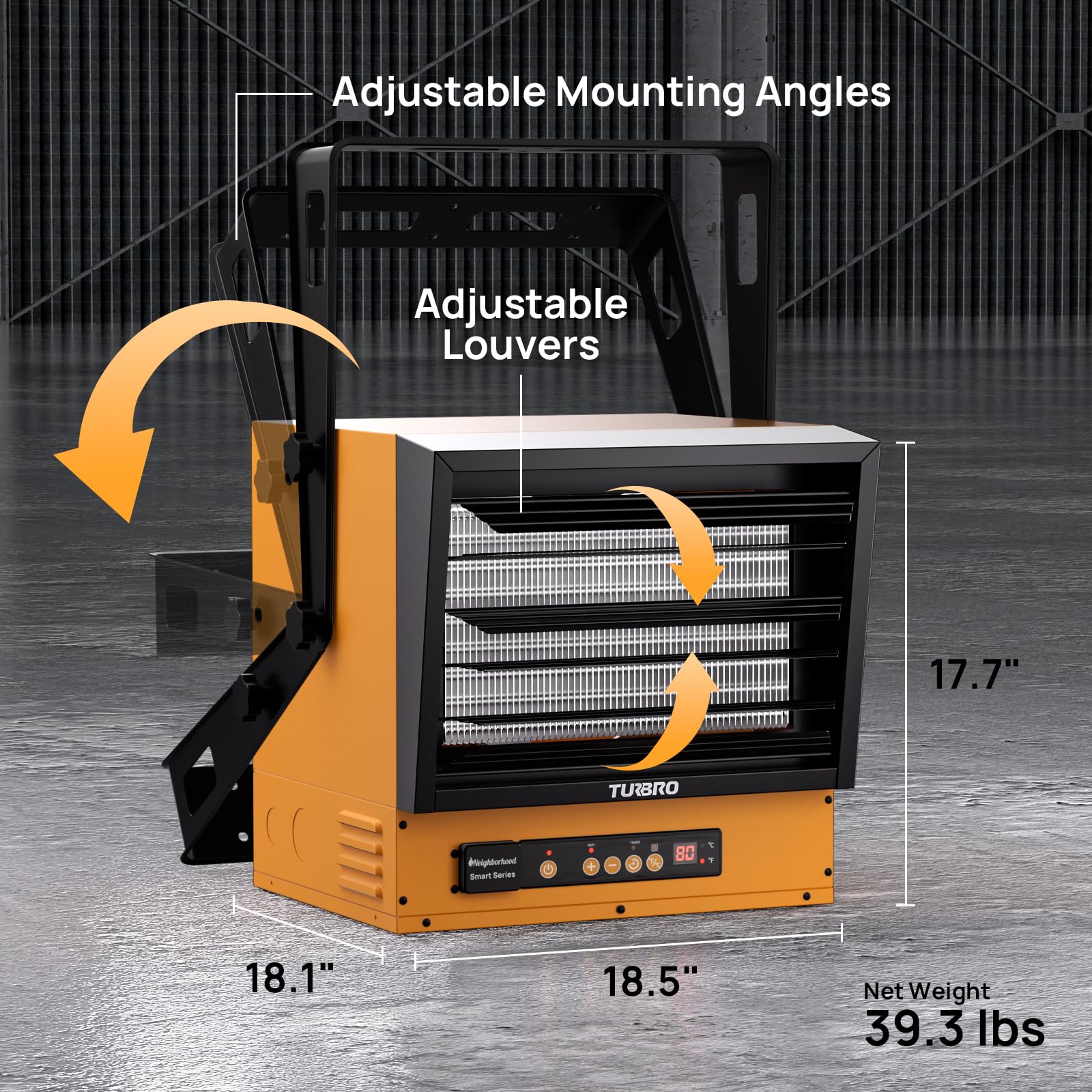 TURBRO 15,000W Smart Electric Garage Heater - 240V Hardwired WiFi Shop Heater with Remote Control, Thermostat & 12-Hour Timer | Overheat Protection, Ceiling/Wall Mount | ETL Certified | Perfect for Large Workshops, Warehouses & Cold Garages