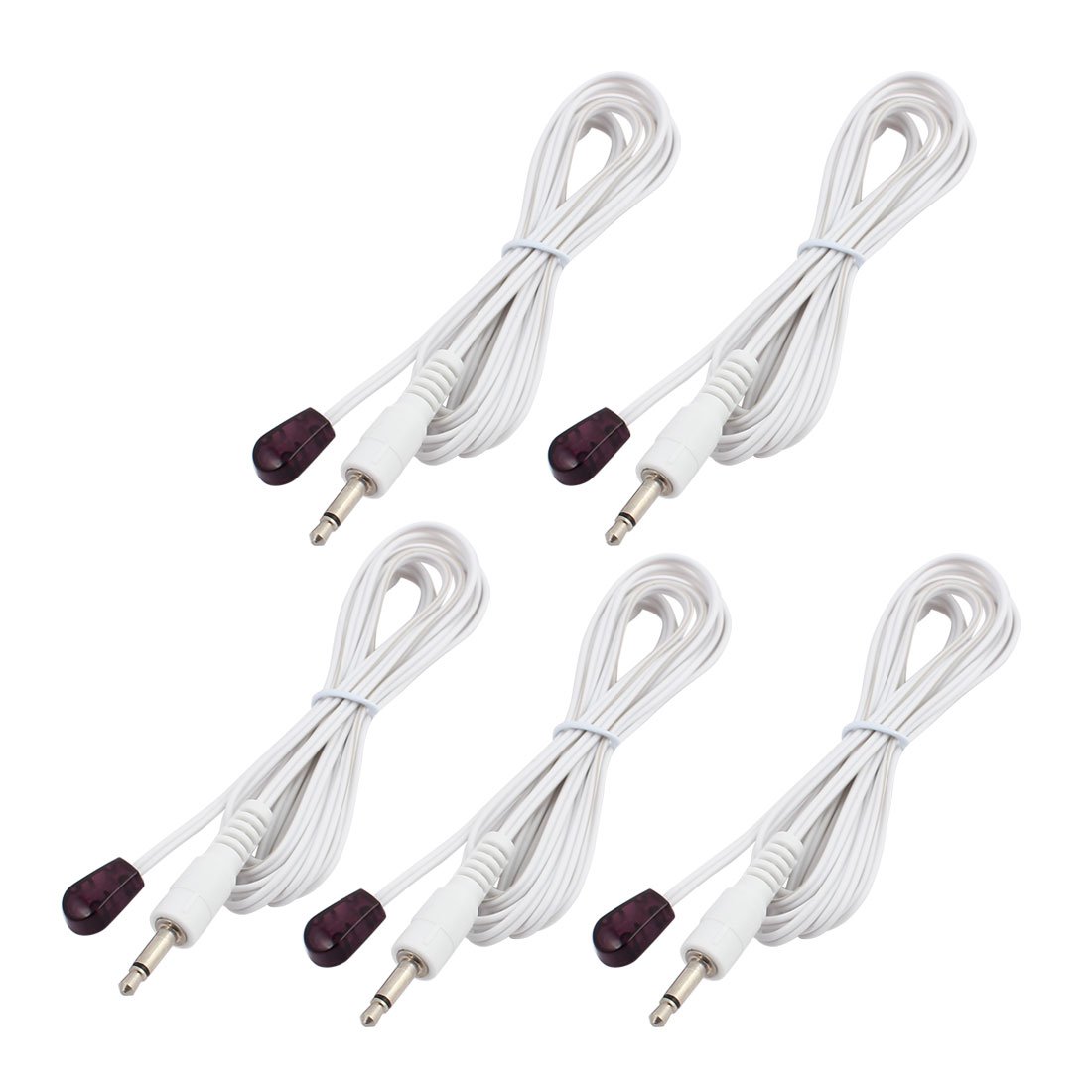 IIVVERR 5-Pack CHT-F03 Single Head 3.5mm Jack Infrared Remote Control Emitter Cable - White - Compatible with Cable Boxes, TVs, and Home Theater Systems (5 Units)