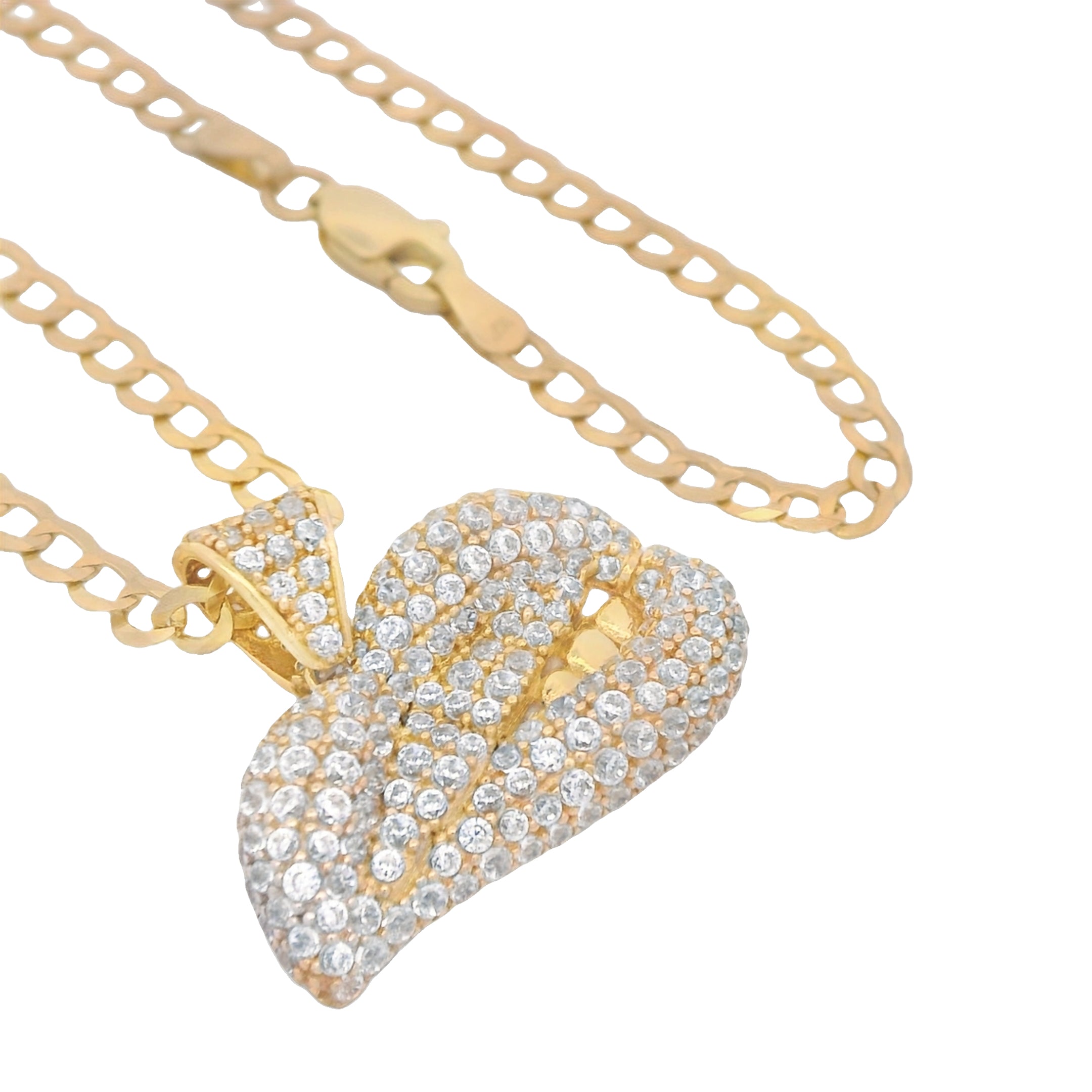 14K Gold Sexy Lips CZ Pendant Necklace with 18