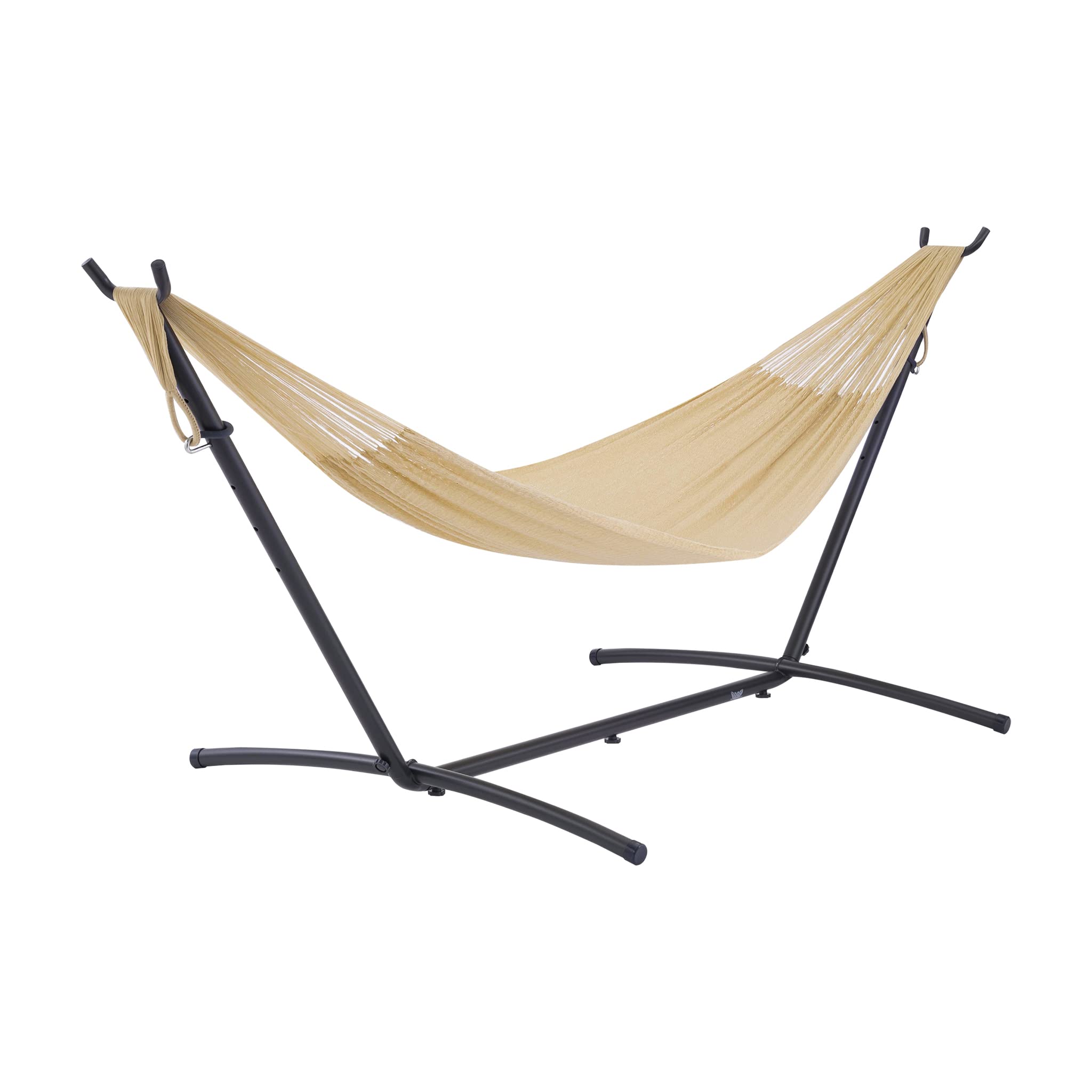 Premium Handwoven Cotton Hammock with Portable Stand - Family Size for 2+ People, 550lb Capacity - Weather-Resistant, Easy Setup, Ultra Soft Artisan Crafted - Khaki Color - Perfect for Backyard, Camping & Beach Relaxation
