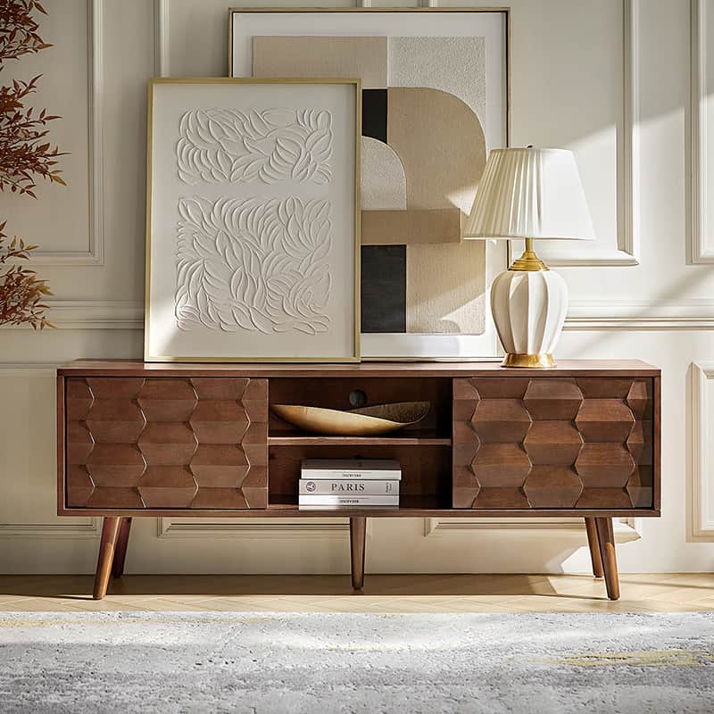 Velasco Mid Century Modern TV Stand with Built-in Cable Management - Stylish Entertainment Center for Living Room & Home Theater Setup
