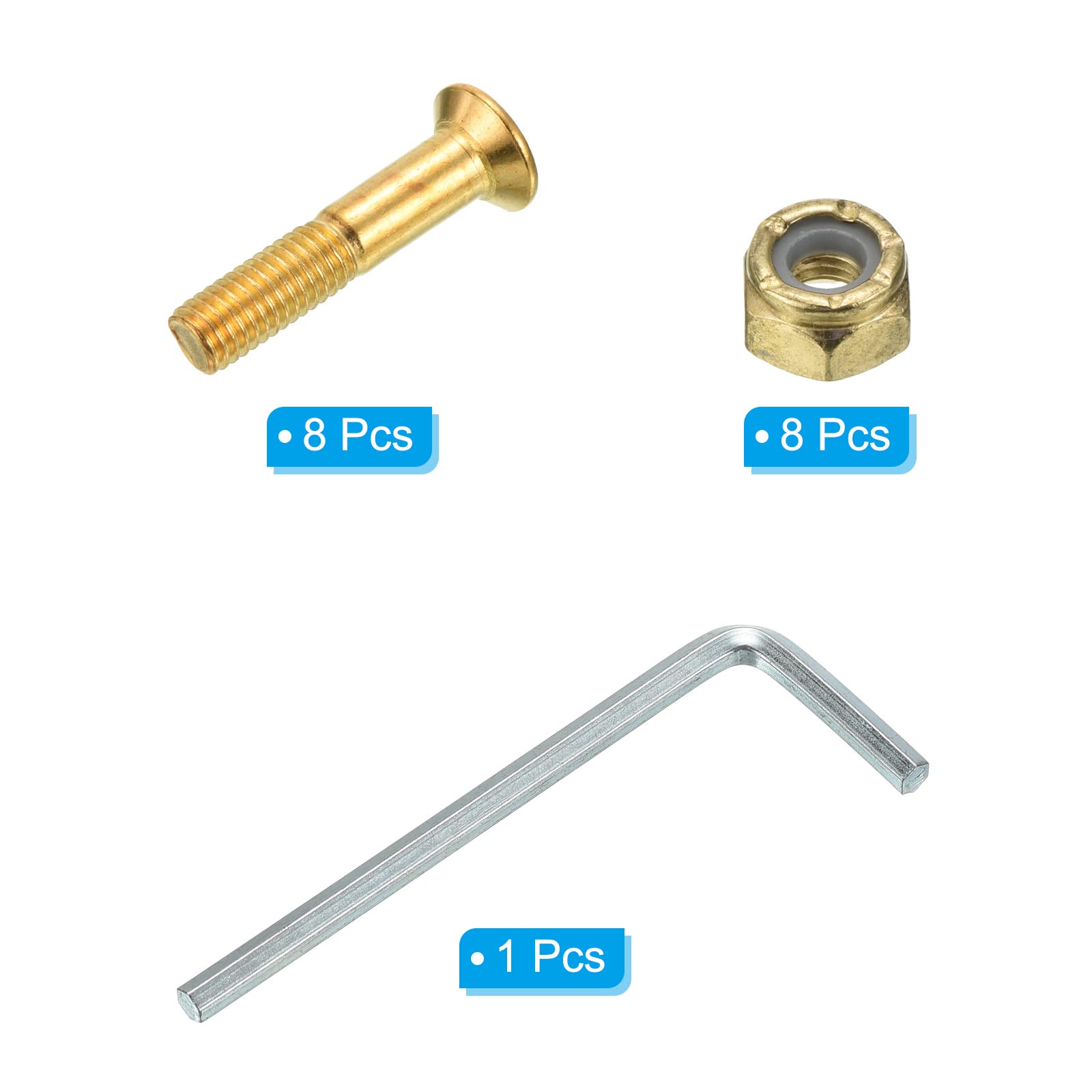 PATIKIL Skateboard Hardware Kit - 8 Hex Head Bolts, Nuts & Spanner Set for Longboard, Cruiser & Skateboard Assembly - Durable Mounting Screws for Secure Board Setup (Perfect for DIY Skateboard Repair & Maintenance)