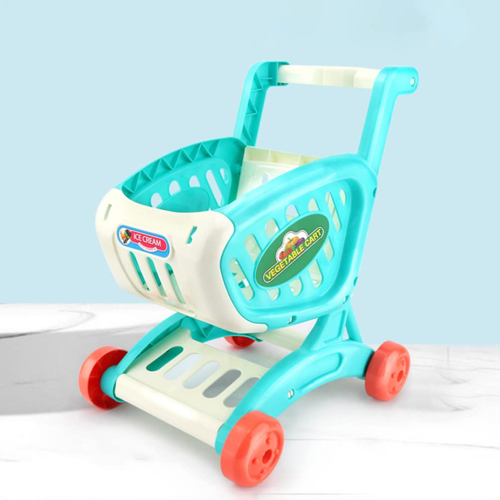 **Toyvian Blue Kids Shopping Cart Toy - Plastic Supermarket Handcart with Basket for Pretend Play, Kitchen & Grocery Store Role Play - Educational Toy for Toddlers & Preschoolers**