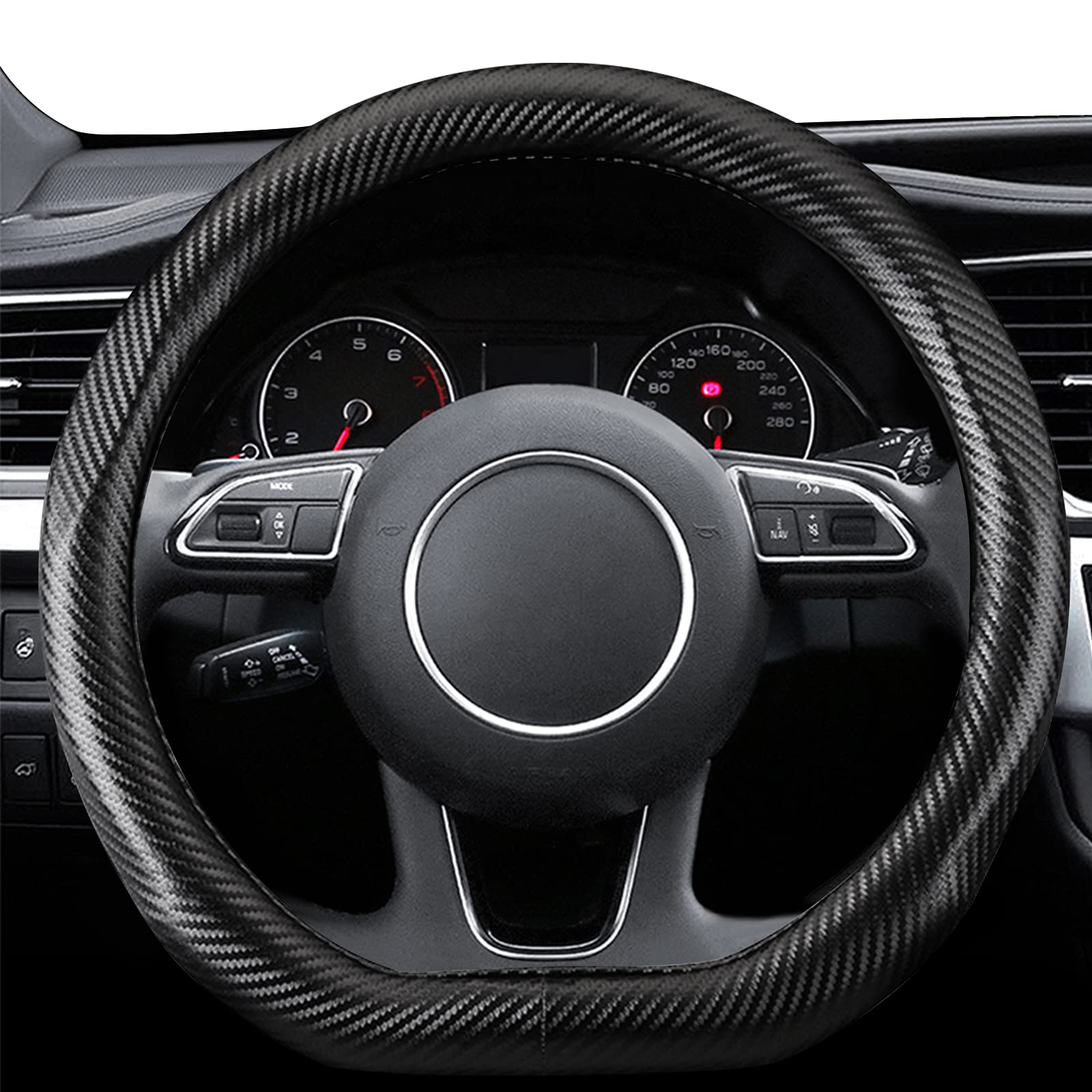 Premium Carbon Fiber Steering Wheel Cover - Anti-Slip, Breathable & Sweat Absorbent for 15