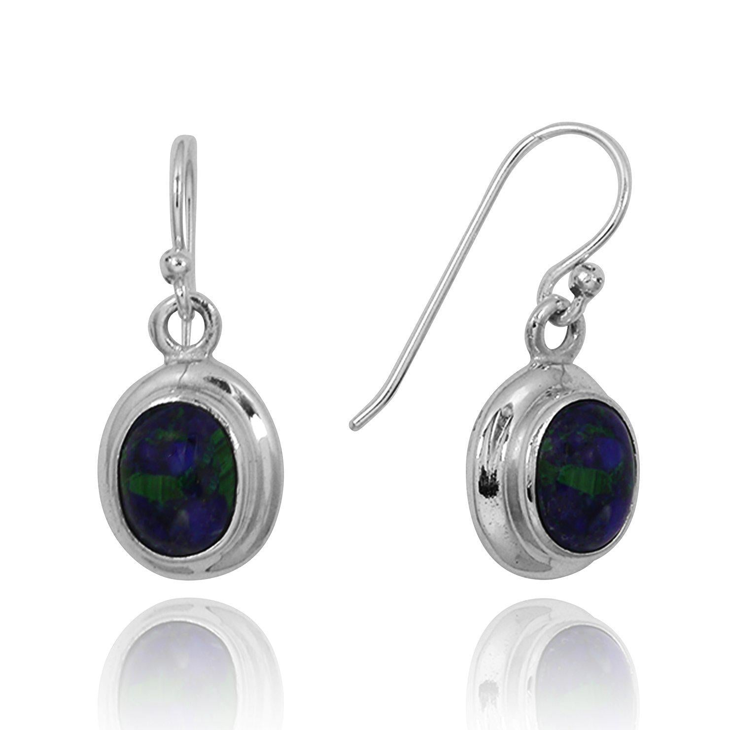 Azurite Malachite Oxidized Silver Drop Earrings | Handmade Bohemian Jewelry | Perfect for Boho Chic & Festival Outfits