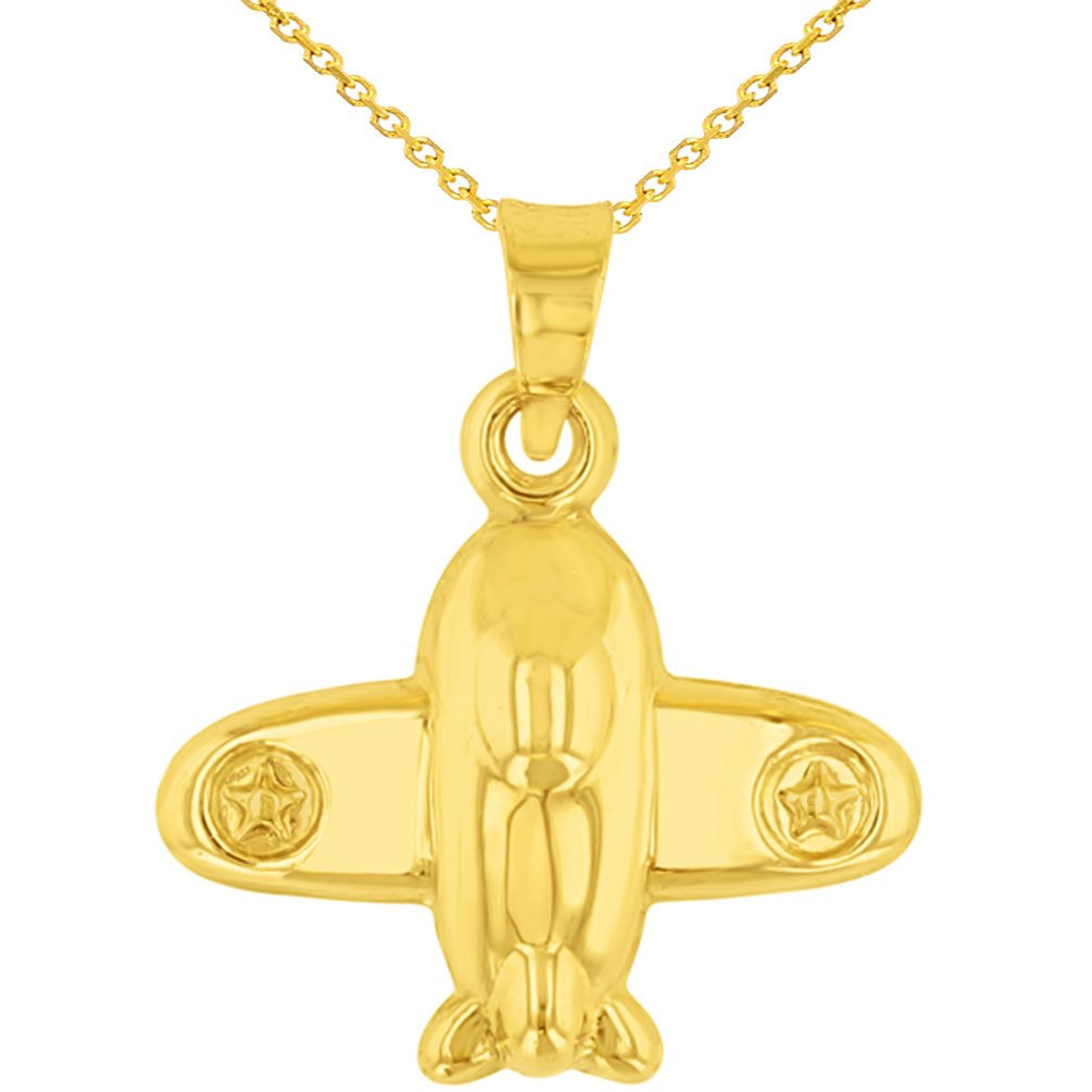 14K Yellow Gold 3D Star Airplane Charm Pendant Necklace for Women - Elegant Aviation Jewelry Gift for Pilots, Travel Lovers & Graduation