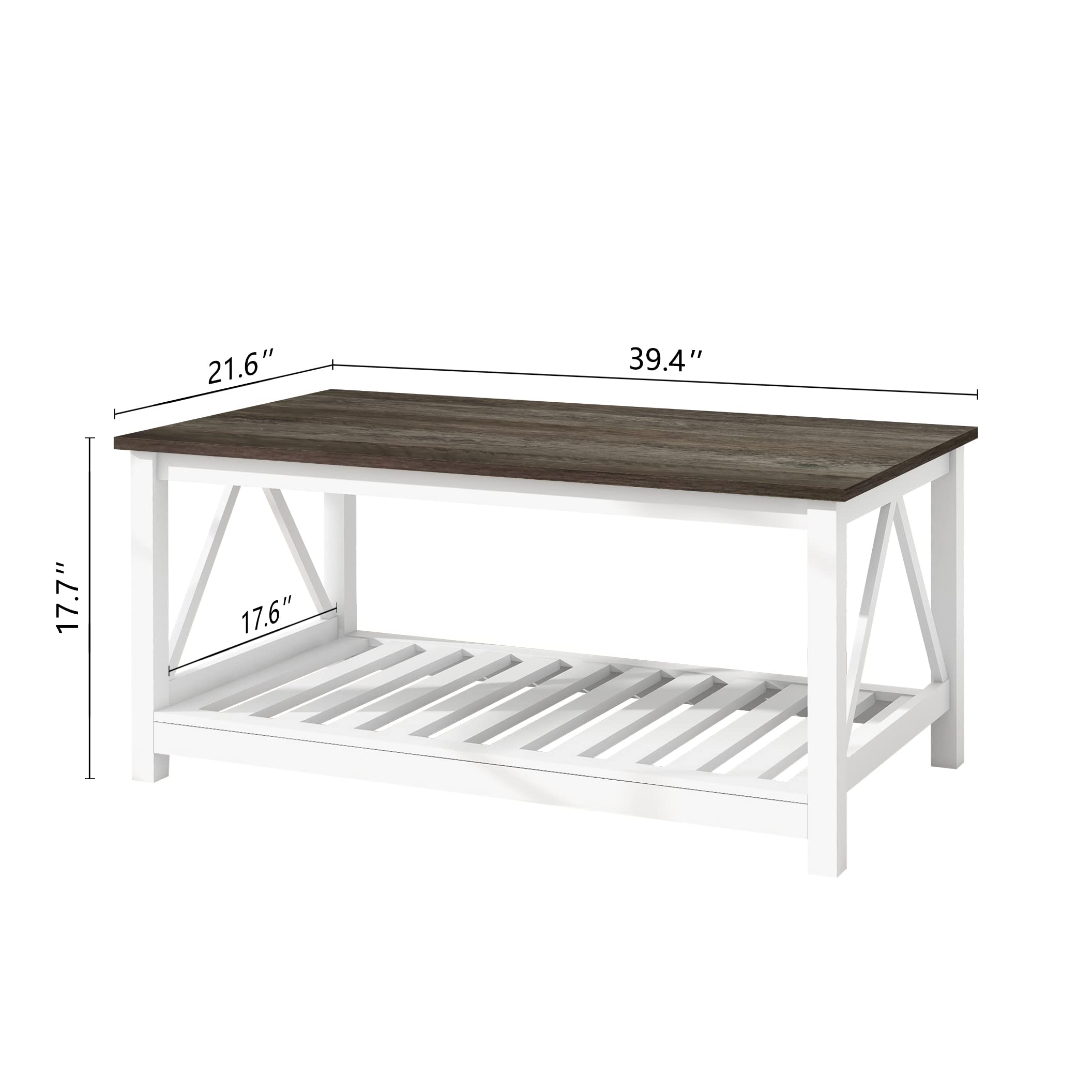 Farmhouse Coffee Table and End Table Set - 2-Tier Wooden Living Room Furniture with Slatted Base in Dark Oak - Perfect for Cozy Living Rooms, Family Gatherings & Home Decor