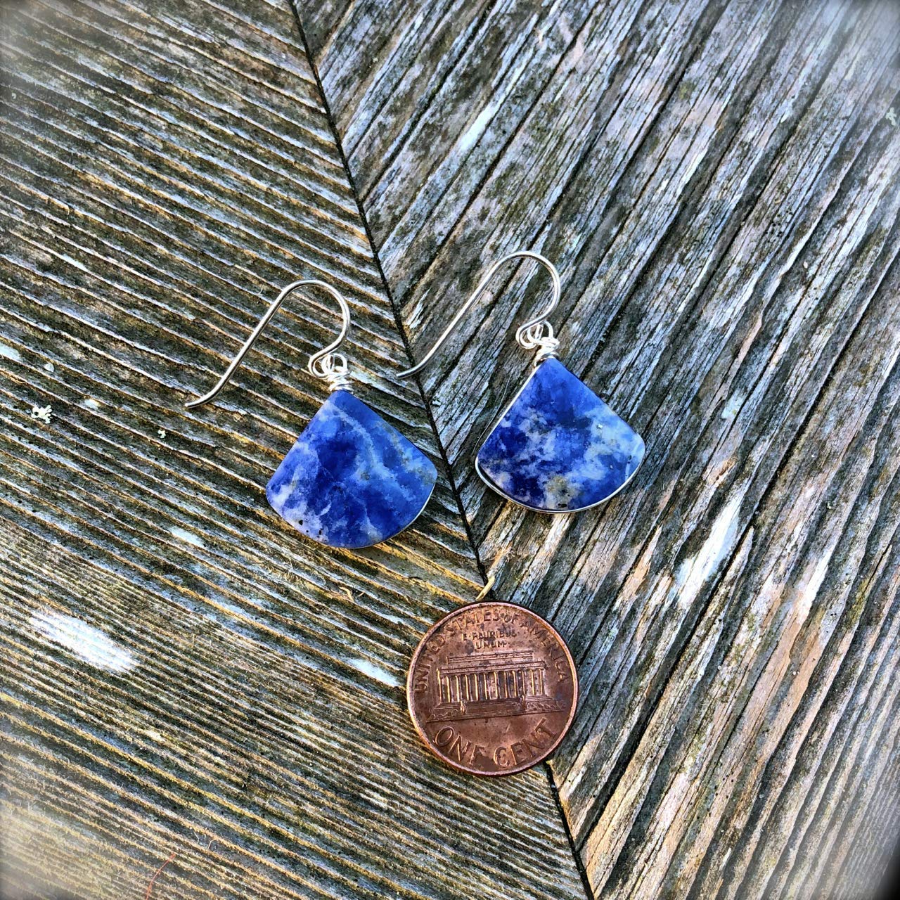 Sodalite Blue Stone Earrings for Women - Sterling Silver Triangle Dangle Earrings with Natural Crystal Gemstone - Handmade Jewelry Gift for Her by Rumi Sumaq | Perfect for Weddings, Parties & Special Occasions