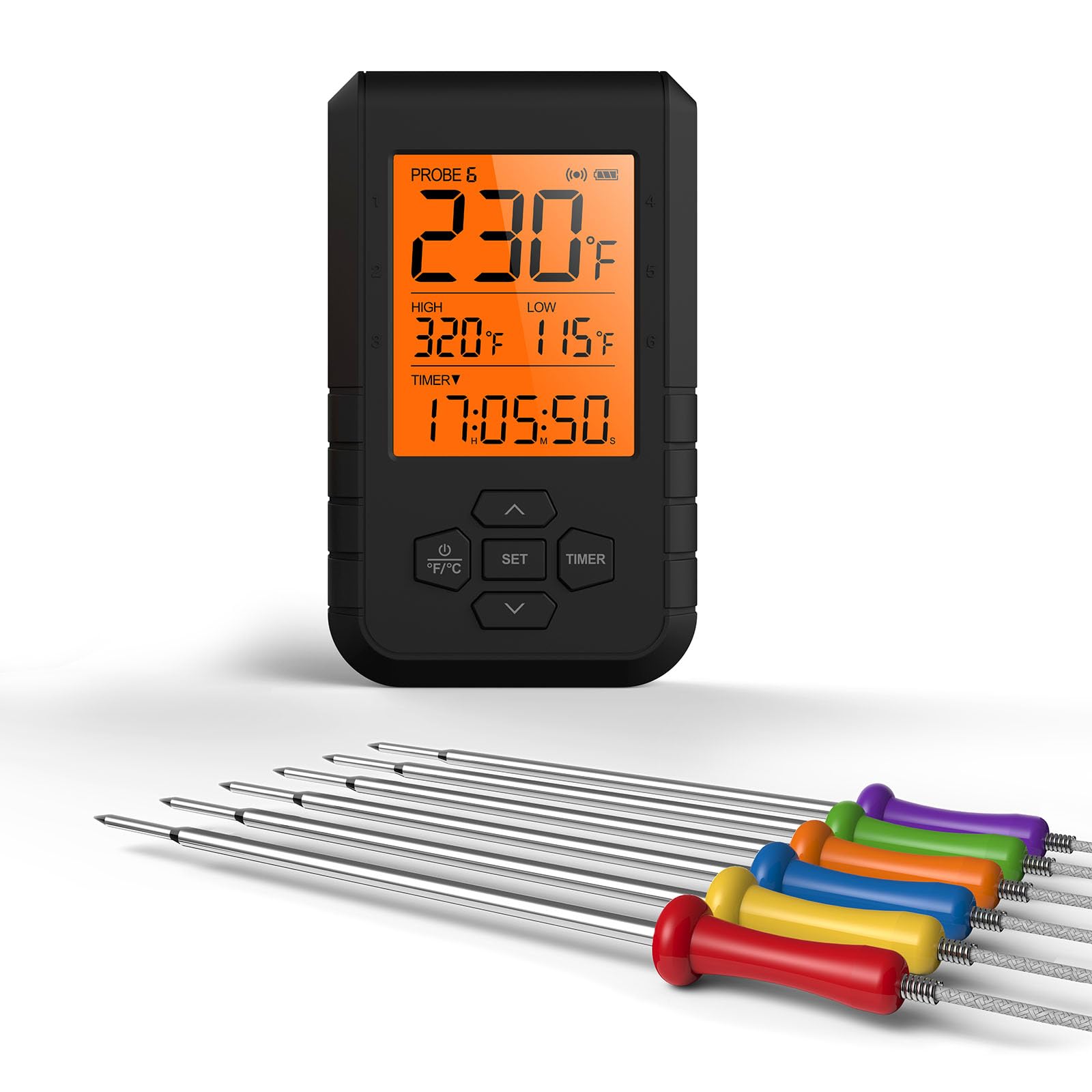 **Wireless Meat Thermometer with Bluetooth - Digital Instant Read Thermometer for Grilling, Smoking, Oven & BBQ - 6 Probes with Remote App Monitoring - Perfect for Backyard Cookouts, Camping & Home Kitchen Use**