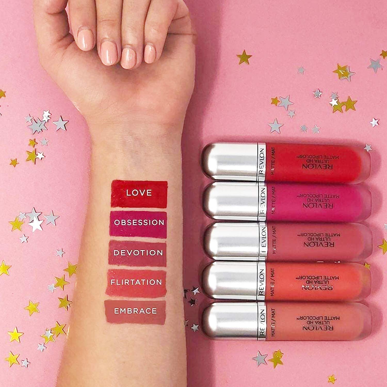 Revlon Ultra HD Matte Lipcolor - Velvety Lightweight Matte Liquid Lipstick in Pink Temptation (615), 0.2 oz - Long Lasting Moisturizing Lip Makeup for Day & Night Wear, Parties & Special Occasions