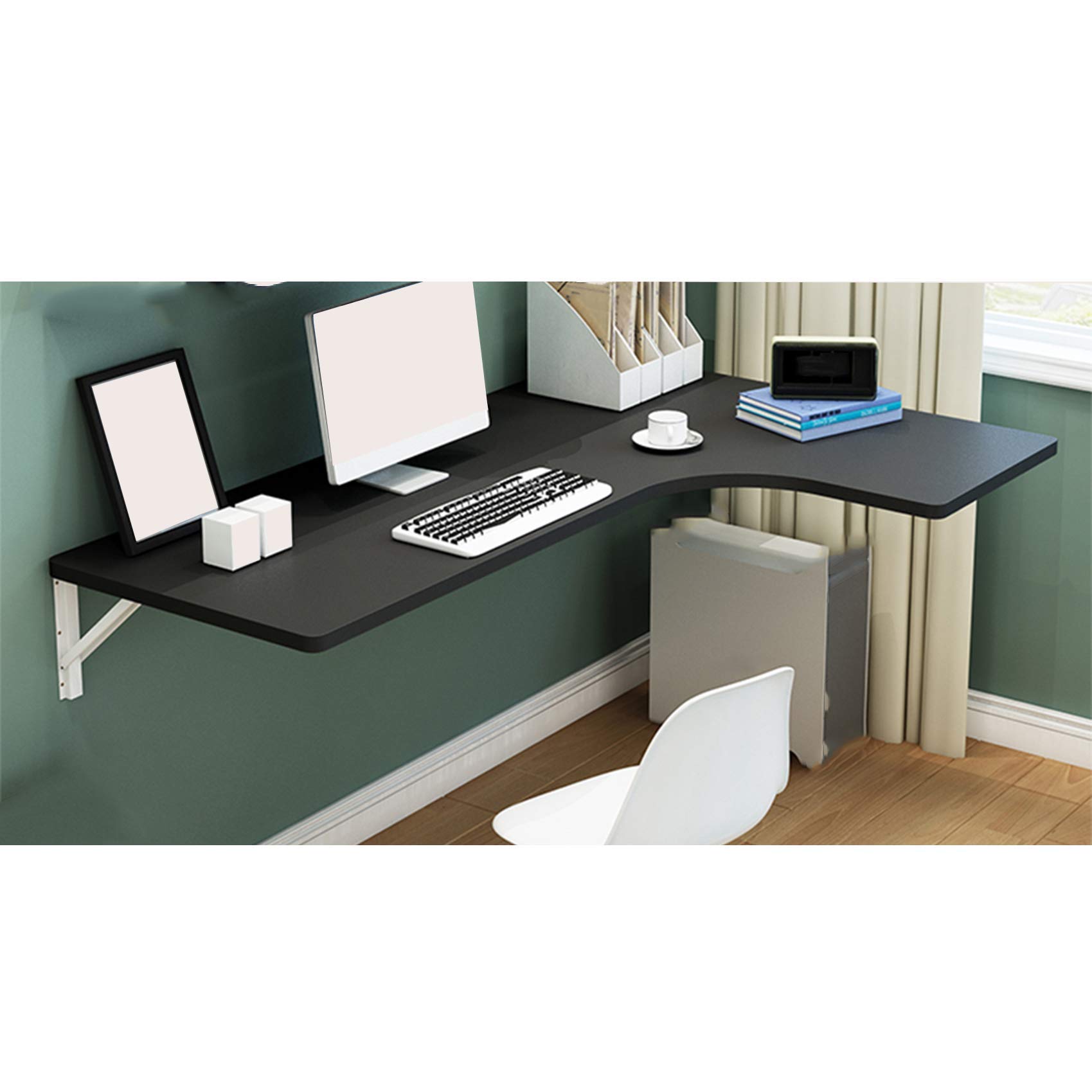 L-Shaped Corner Desk with Wall Mount - Space Saving Drop Leaf Computer Workstation for Home Office, Gaming & Small Spaces