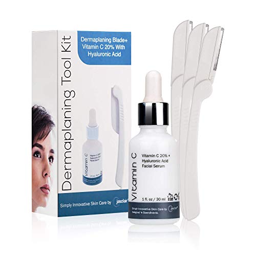Dermaplaning Tool for Women - Eyebrow, Face & Peach Fuzz Hair Removal Razor with Vitamin C Serum - 3 Pack Dermaplane Blades for Smooth Skin Care & Exfoliation