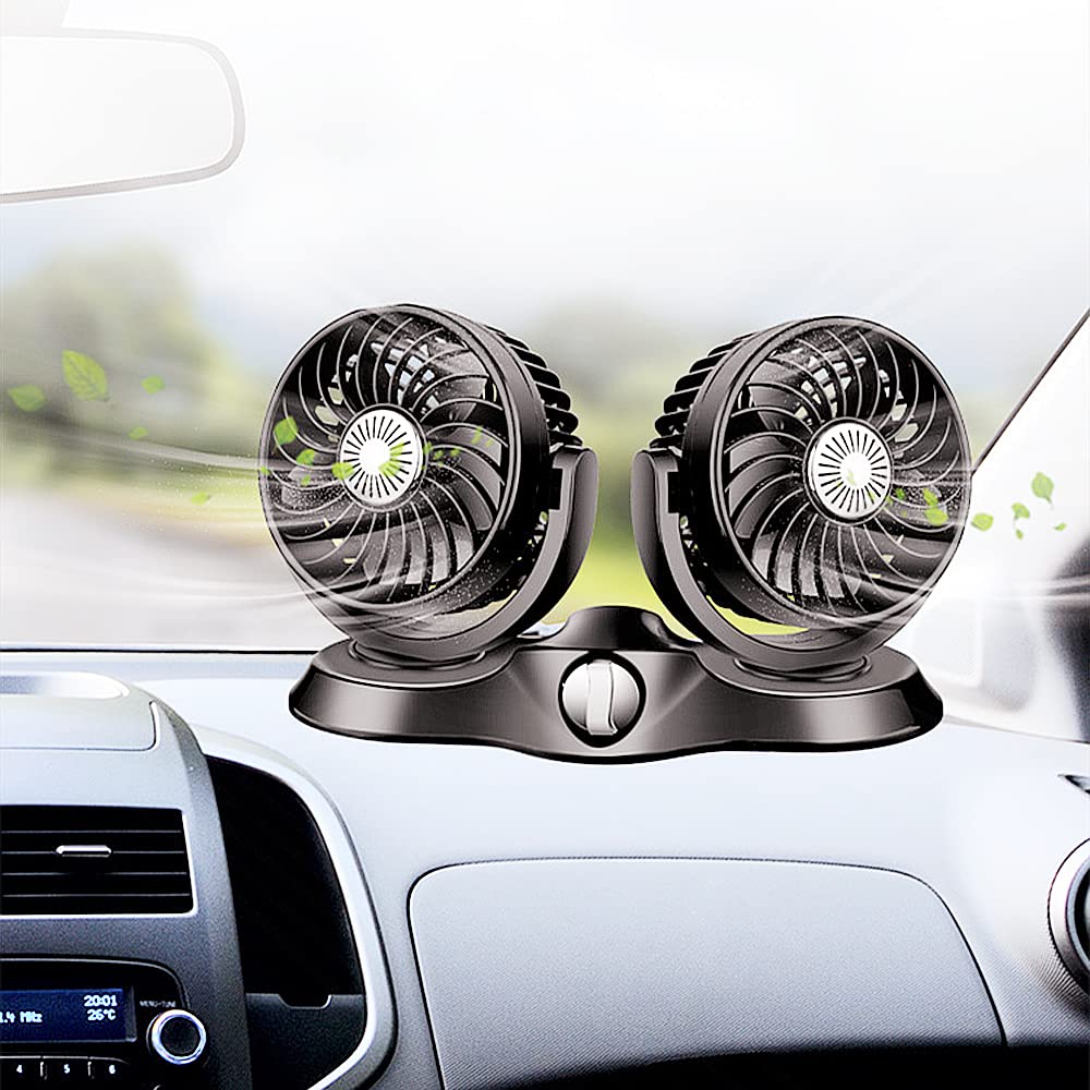 360° Rotatable USB Car Fan - Dual Head Strong Wind 2-Speed Portable Vehicle Cooling Fan for Cars, Trucks & Home Use | Perfect for Summer Travel & Office Comfort