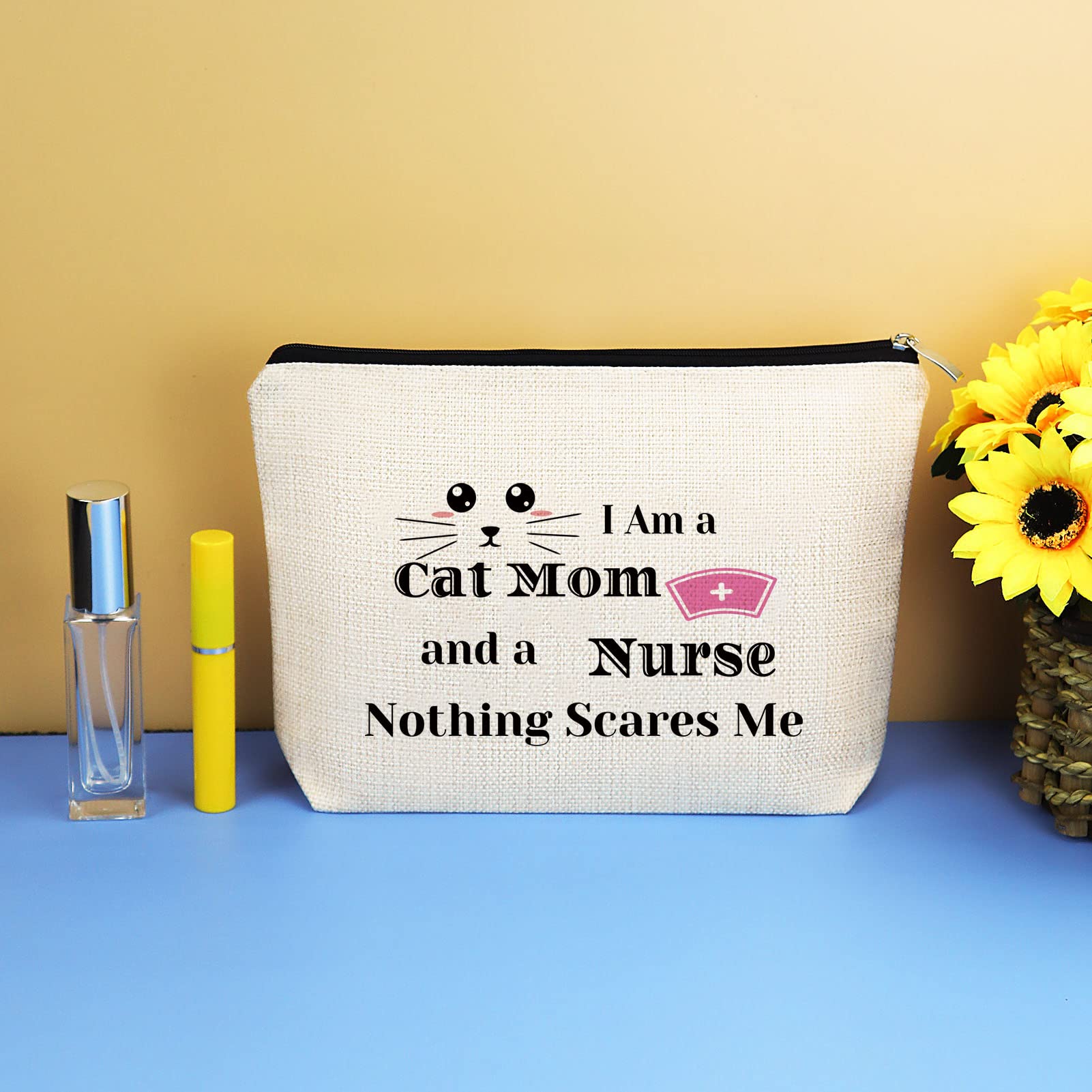 Cat Themed Makeup Bag - Perfect Gift for Cat Lovers, Nurses, and Crazy Cat Ladies | Nurse Birthday Gift, Retirement Present & Christmas Gift Idea | Cute Cosmetic Bag for Women, Sisters & Friends | Great for Travel, Work & Daily Use