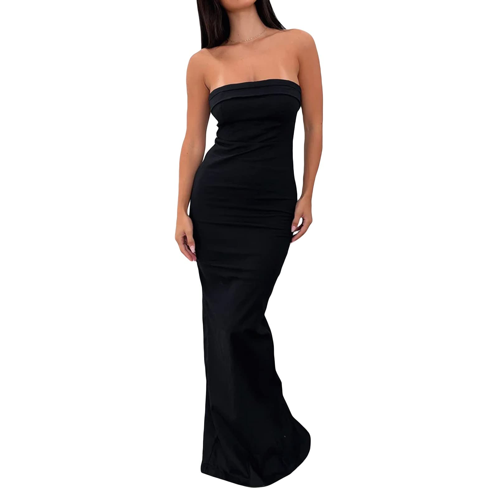 NUFIWI Women's Off Shoulder Strapless Tube Maxi Dress - Sleeveless Slim Midi Bodycon Dress with Tie Dye Print, Backless Party Dress for Beach Vacation, Night Out, Club Wear and Special Occasions