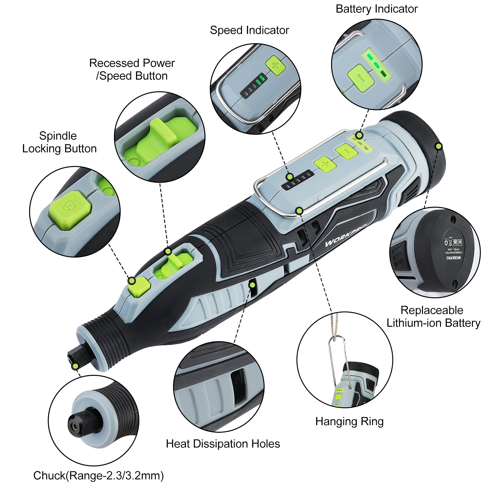 WORKPRO 12V Cordless Rotary Tool Kit with 114+276 Accessories - Multi-Purpose Rotary Tool for DIY, Woodworking, Metal Engraving & Craft Projects - Includes Easy Change Attachments & Storage Case