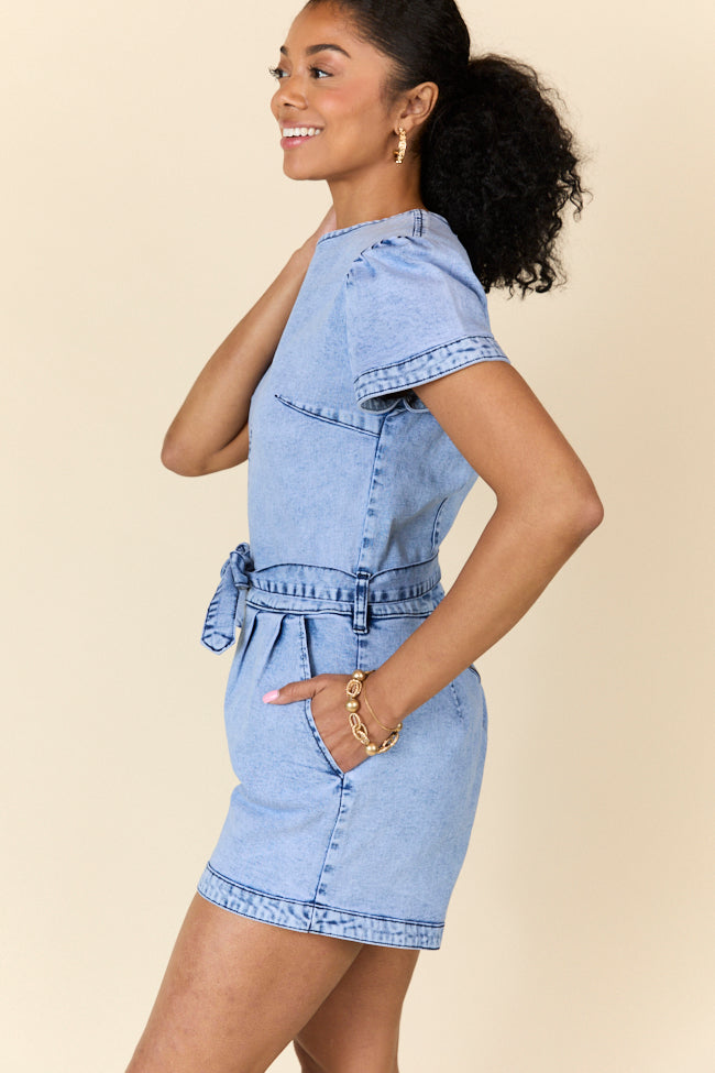 Women's Denim Short Sleeve Romper Jumpsuit - Comfortable Casual Outfit for Summer | Perfect for Beach, Picnic & Outdoor Activities