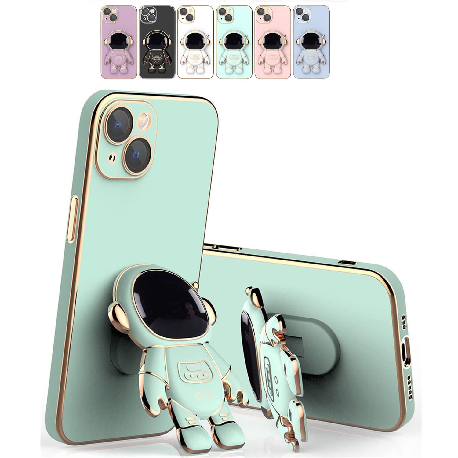 6D Plating Astronaut Phone Case with Stand & Lens Protector for iPhone 13 - Shockproof Protective Cover, Anti-Scratch Film, Perfect for Daily Use, Travel & Outdoor Activities (Green)
