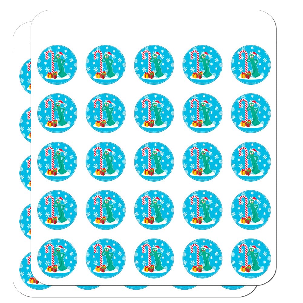 Christmas Gumby Leaning Against Candy Cane Planner Stickers - Decorative Scrapbooking & Crafting Supplies for Holiday Journals, DIY Cards, and Party Decorations