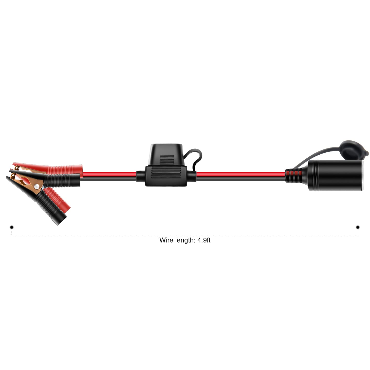Nilight 16 AWG 4.9FT Car Battery Extension Cable with Cigarette Lighter Adapter - 15A Fuse, Clip-On Plug & Socket - Perfect for Charging Devices, Powering Car Accessories & Emergency Jump Starts in Vehicles, Trucks & RVs