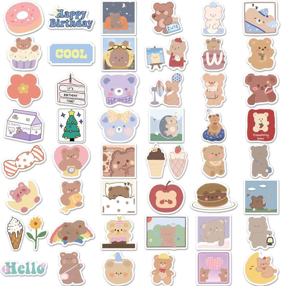 100pcs Kawaii Happy Bear Stickers Set - Cute Small Cardstock Decorative Masking Stickers for Planners, Journals, Scrapbooks & DIY Crafts - Perfect for Personalizing Notebooks, Gift Wrapping & School Projects