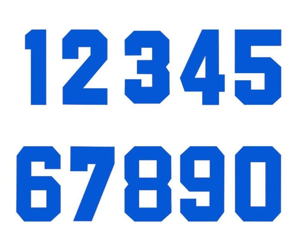 Numbers Iron-On Heat Transfer for Football & Baseball Jerseys - Sports T-Shirt Solid Font Blue - Perfect for Custom Team Uniforms & DIY Sports Apparel