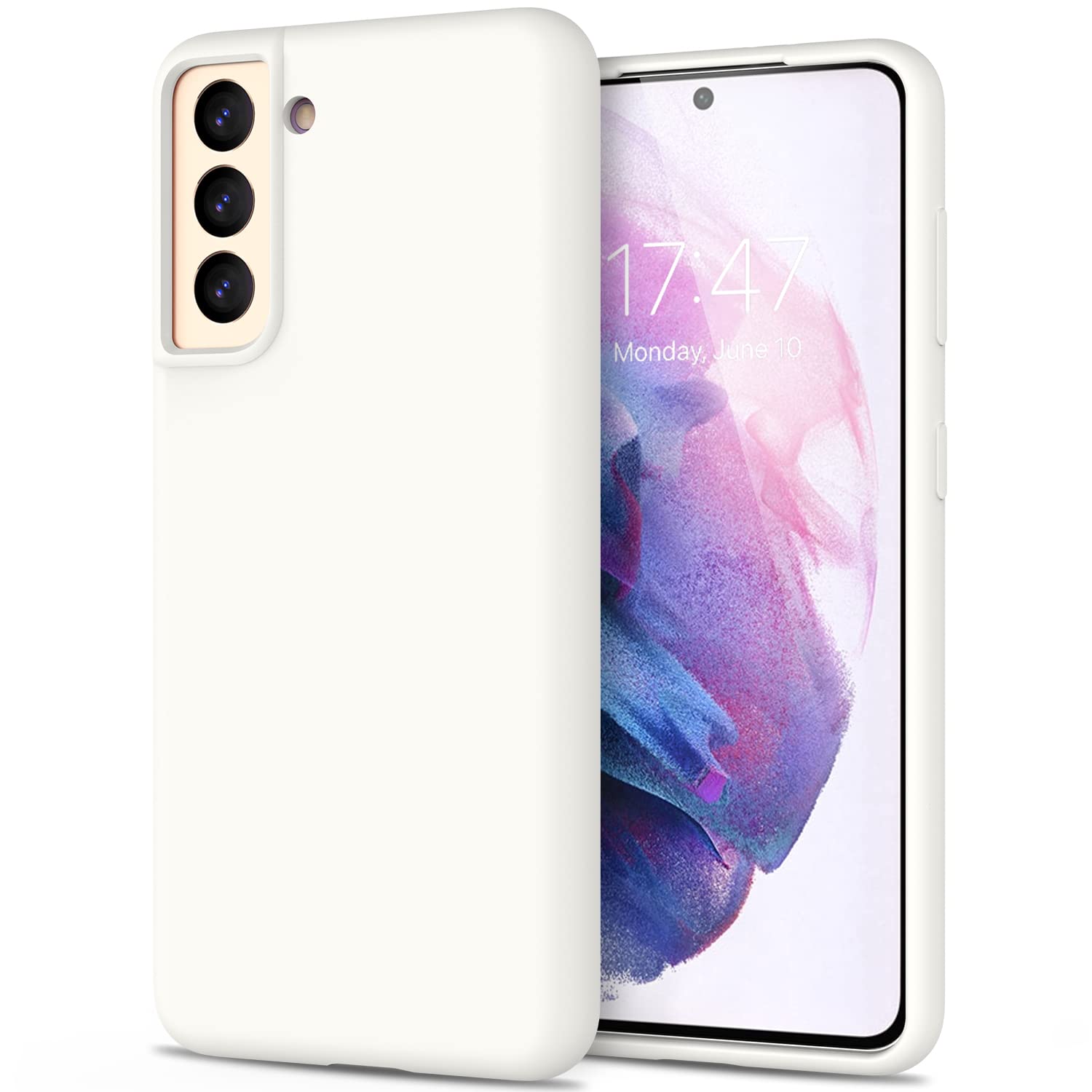 DEENAKIN Galaxy S21 Case - Slim Flexible Silicone Cover with Soft Microfiber Lining | Shockproof Protective Phone Case for Samsung Galaxy S21 (White) | Perfect for Everyday Use, Work & Travel