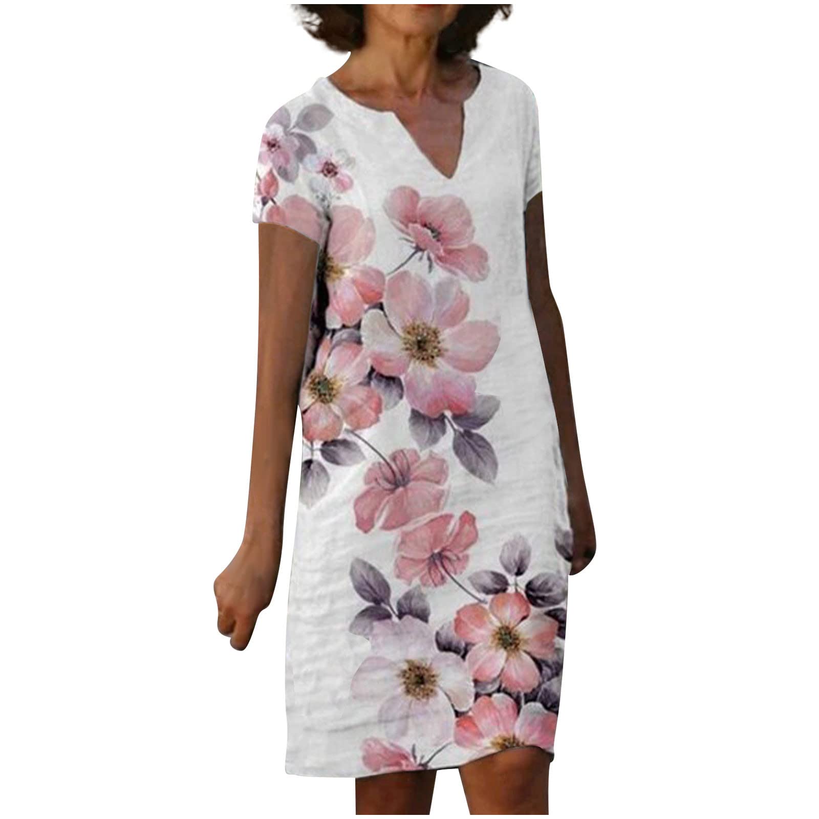 Ylioge Women's Floral Summer Dress with Short Sleeves - V-Neck Casual & Evening Party Dress for Women | Perfect for Beach Vacations, Garden Parties & Date Nights