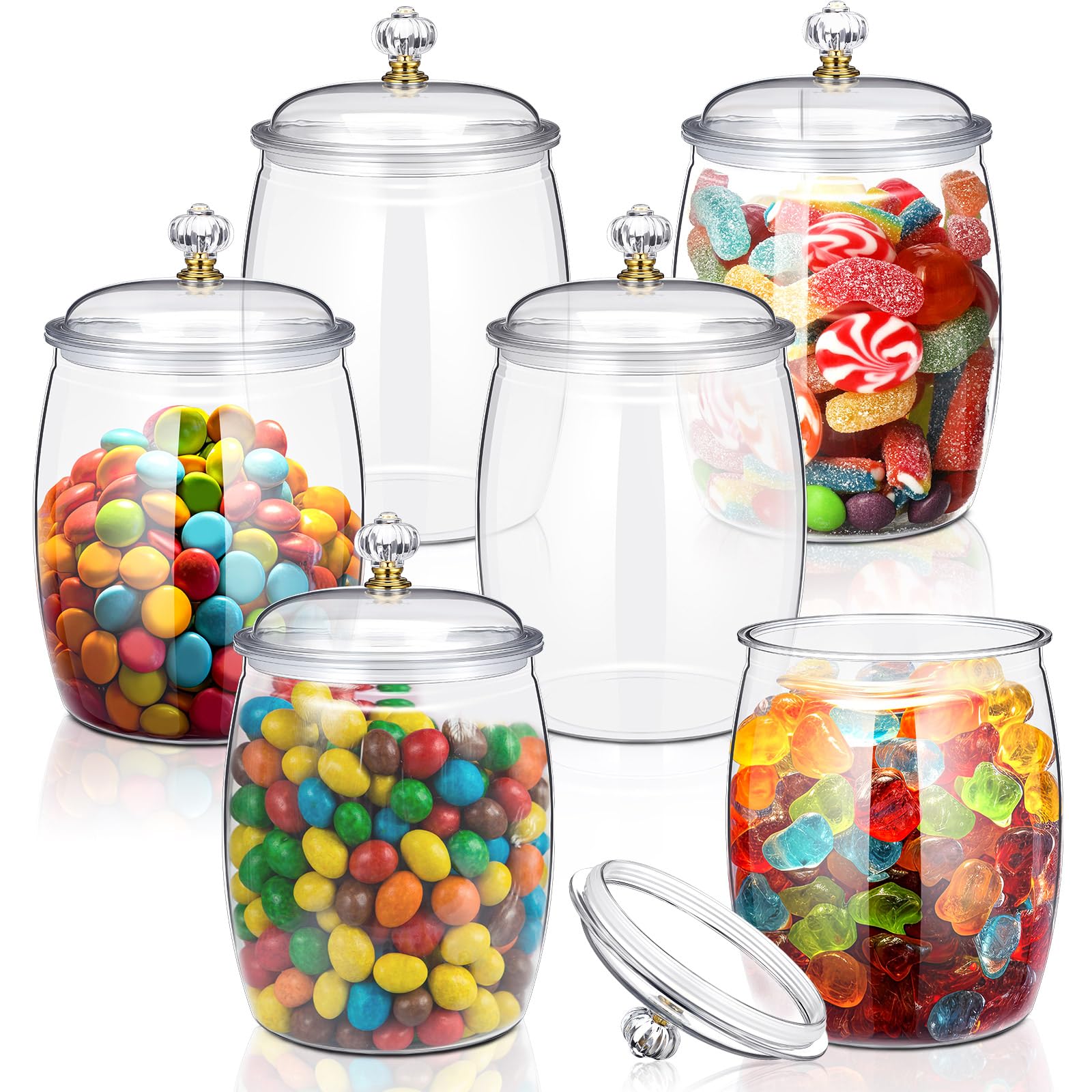 Nuogo 6-Piece 64 oz Clear Plastic Candy & Cookie Jars with Airtight Lids - Decorative Apothecary Containers for Candy Buffet, Kitchen Pantry Organization & Home Decor Storage Solutions