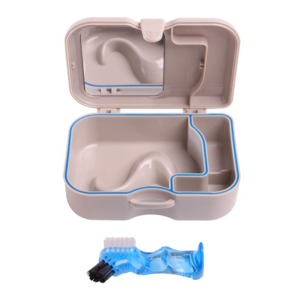 Denture Storage Box with Mirror & Brush - Travel & Daily Care
