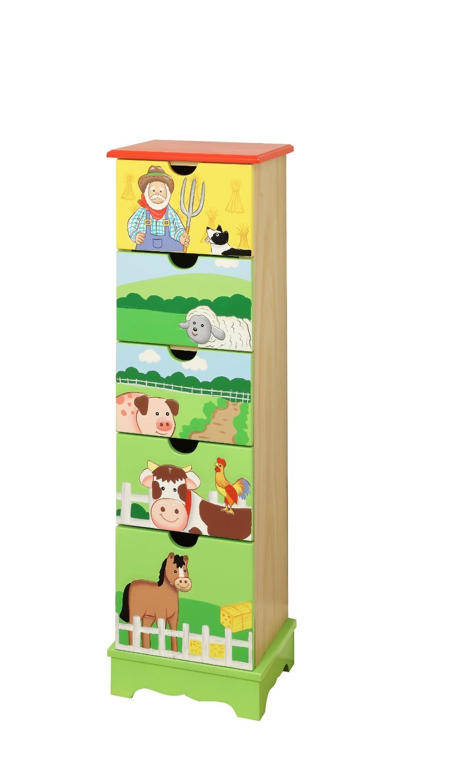 Farm-Themed 5-Drawer Wooden Storage Cabinet for Kids - Perfect for Organizing Toys, Books & Clothes in Bedroom, Playroom or Classroom