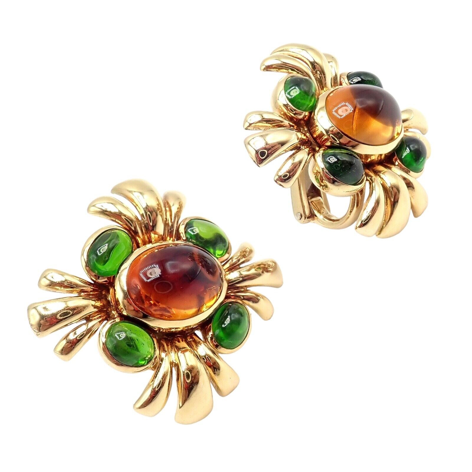 Authentic Verdura 18k Yellow Gold Citrine & Green Tourmaline Vintage Drop Earrings - Perfect for Weddings, Parties & Special Occasions