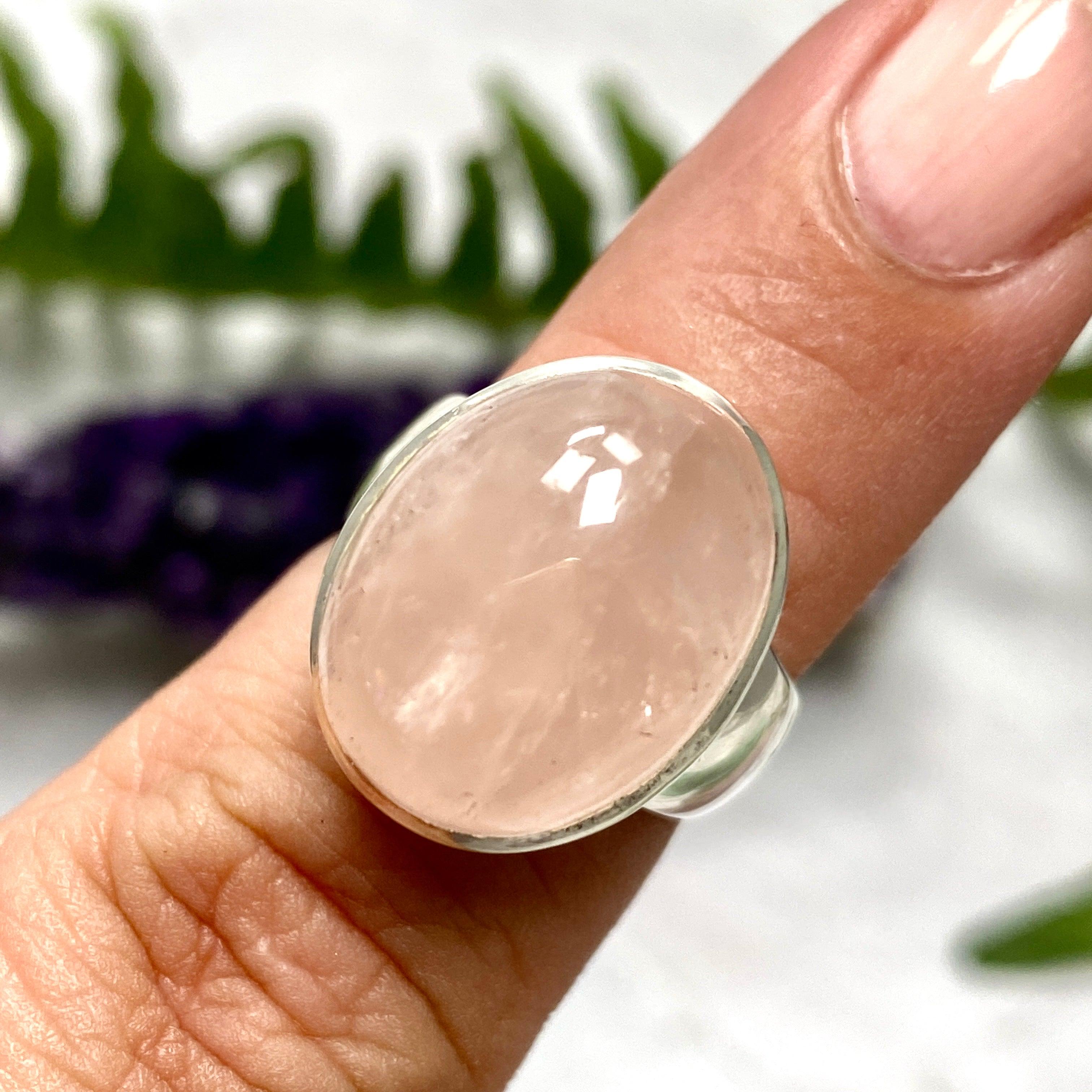 Rose Quartz Oval Cabochon Ring Size 7 - KRGJ2041 | Healing Crystal Jewelry for Meditation & Spiritual Balance