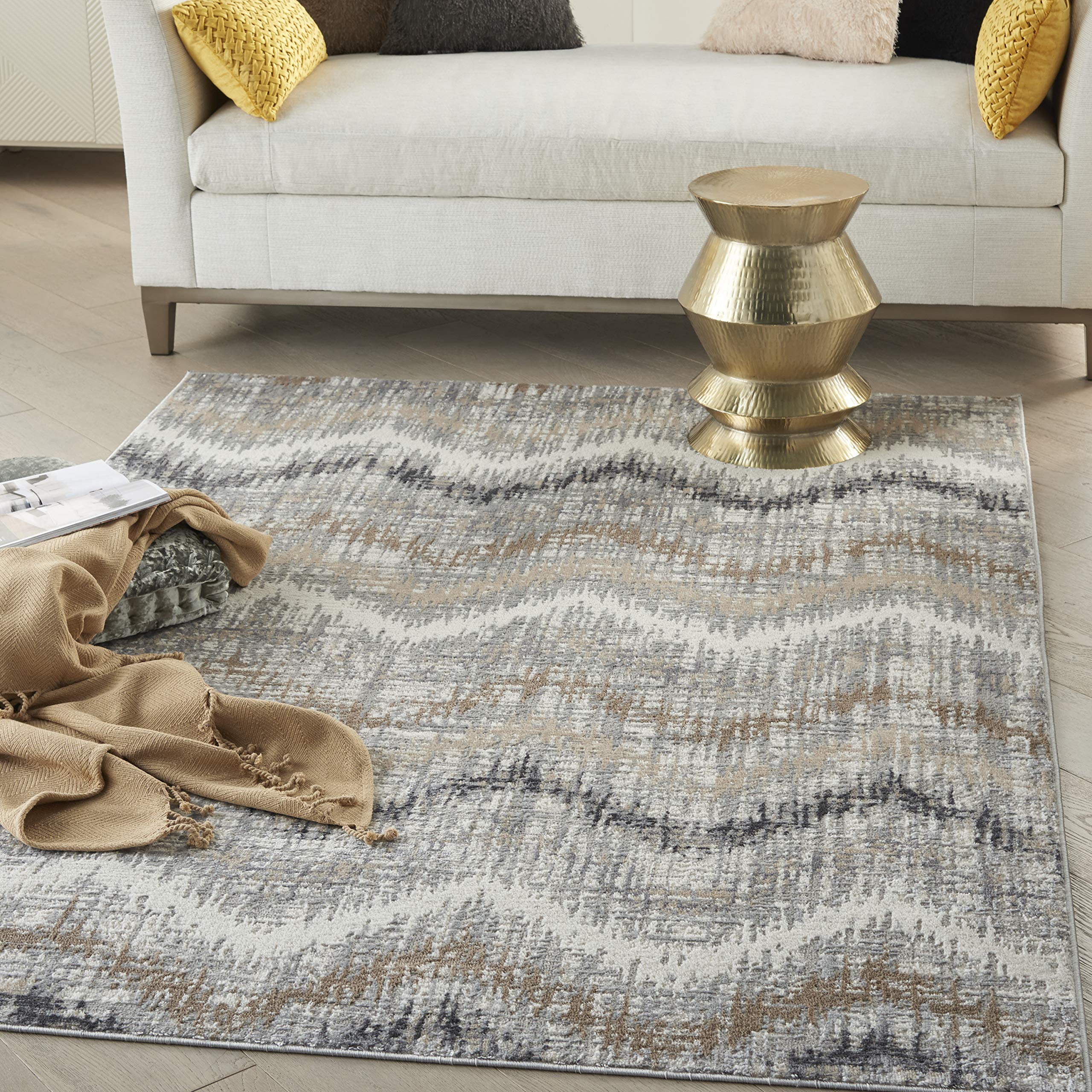 Nourison Elation Abstract Grey Ivory 4' x 6' Area Rug - Easy-Clean, Non-Shedding, Stain Resistant - Perfect for Bedroom, Living Room, Dining Room & Kitchen Decor (4x6)