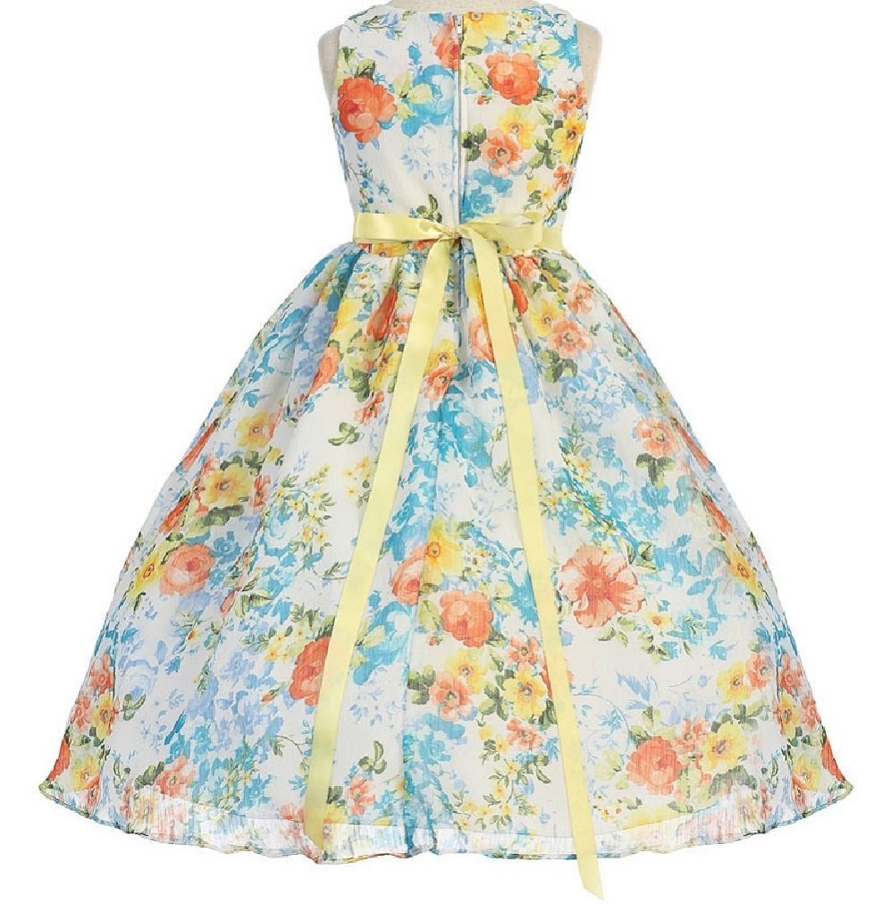 Tropical Flower Print Chiffon Dress for Little Girls - Flowy Summer Dress with Large Floral Design - Perfect for Beach Vacations, Birthday Parties & Outdoor Playdates