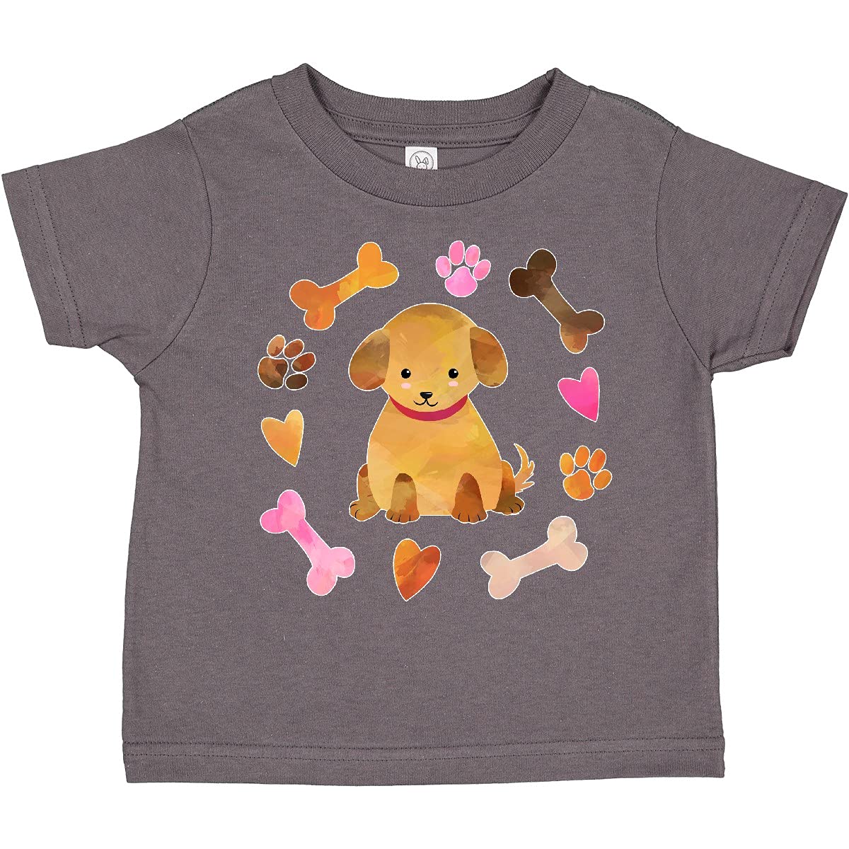 Inktastic Cute Puppy Valentine with Hearts and Bones Toddler T-Shirt - Adorable Dog Lover Gift for Kids, Valentine's Day Outfit, Casual Wear for Toddlers and Preschoolers