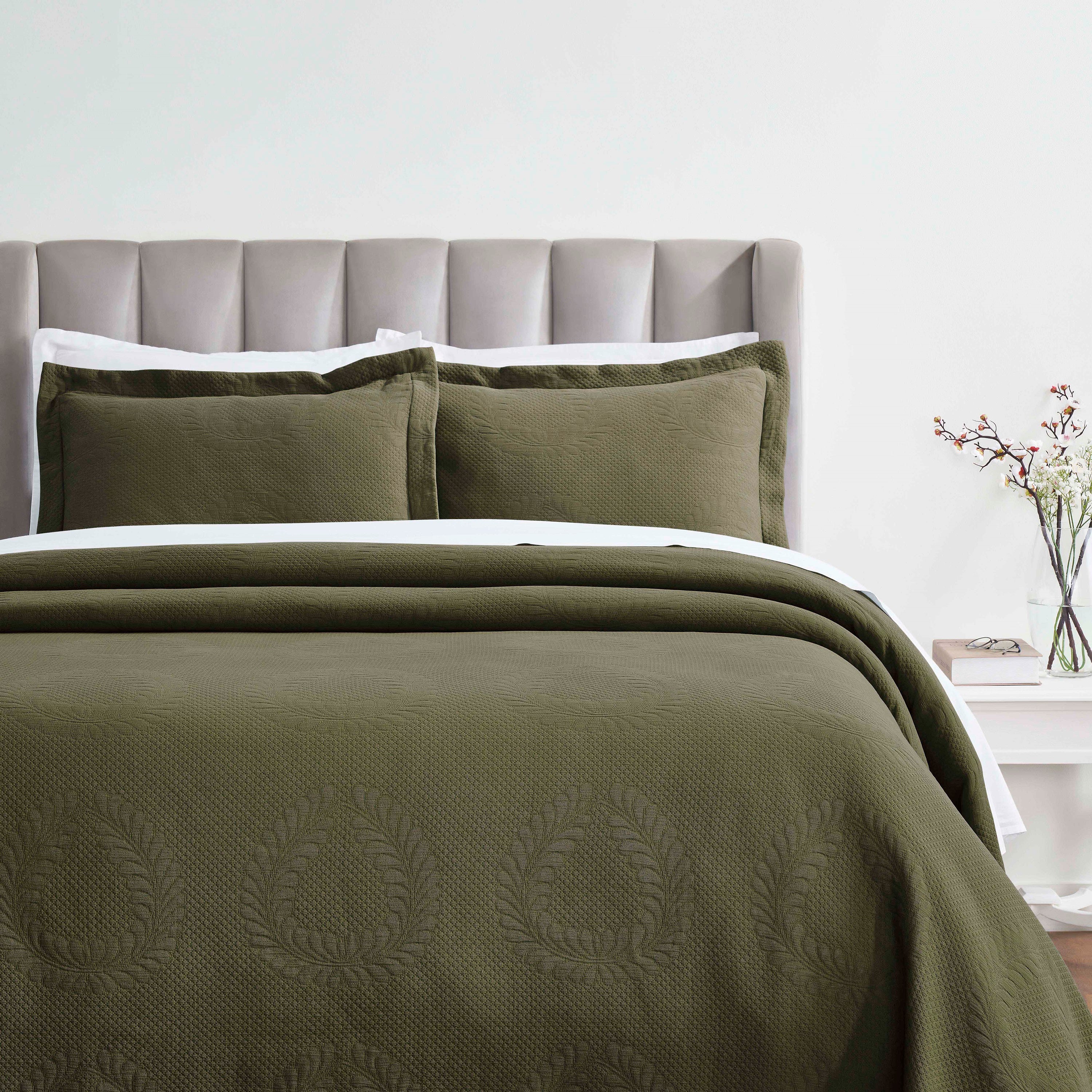 Peploi Cotton Medium Weight Matelasse Bedspread & Sham Set - Queen Size, Luxury Textured Bed Cover for Master Bedroom, Guest Room & Dorm Decor