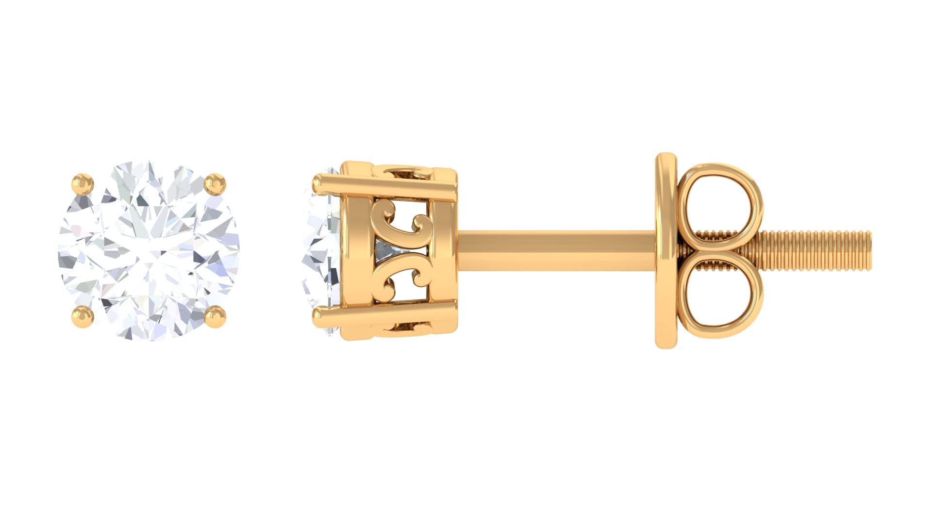 3/4 CT Moissanite Stud Earrings for Women - 4.5mm Solitaire Screw Back Earrings in 14K Solid Gold | Elegant Everyday Jewelry & Gift for Her