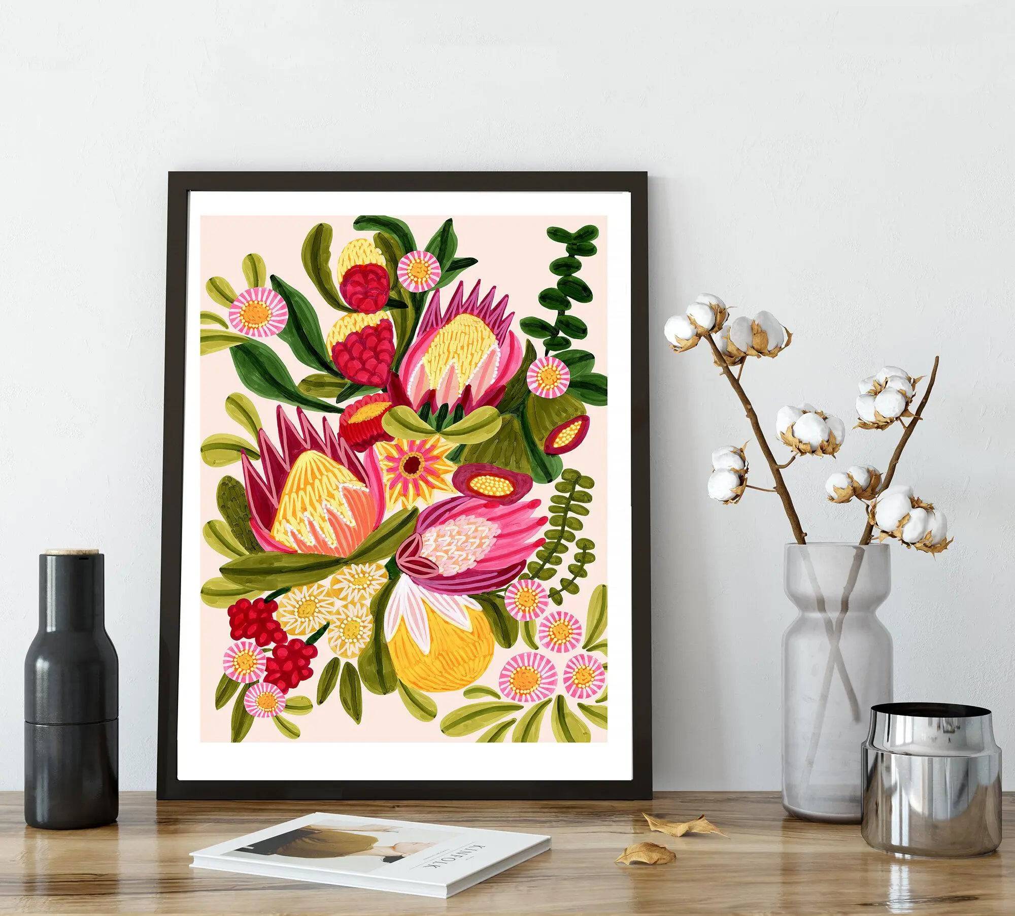 Australian Native Flora & Proteas Flowers Wall Art - Stunning Botanical Print for Home & Office Decor | Perfect for Living Room, Bedroom, or Gift