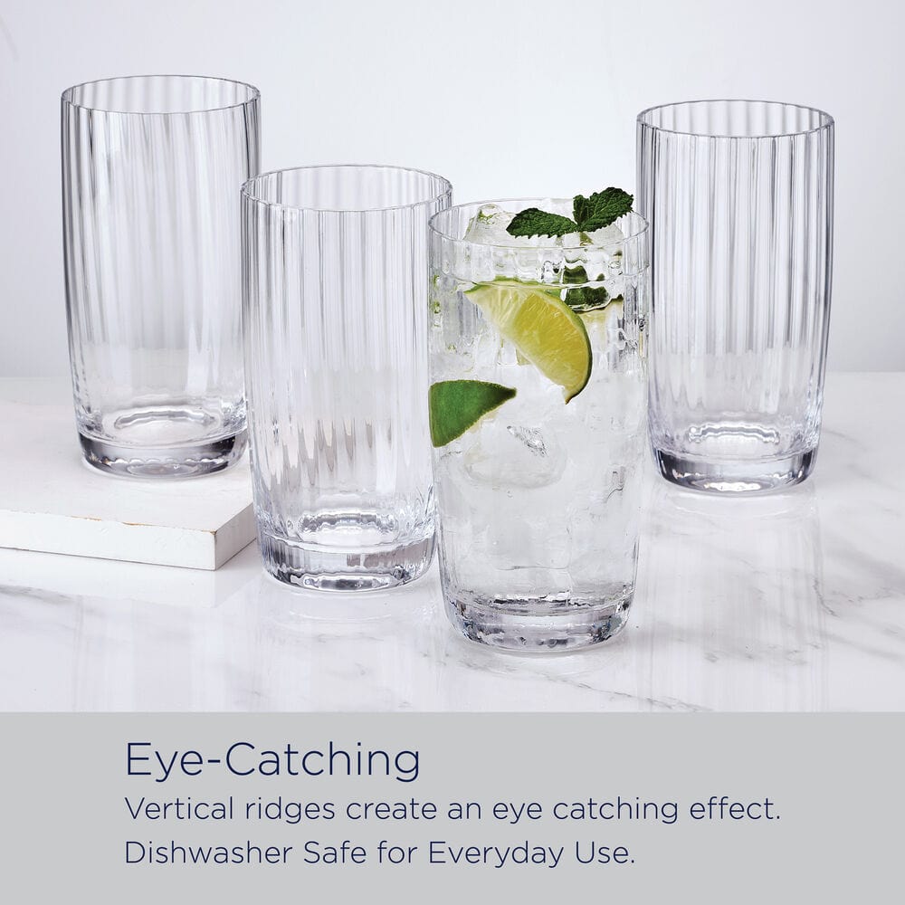 Premium Set of 4 Crystal Clear Highball Glasses for Cocktails, Whiskey & Iced Drinks - Perfect for Home Bars, Parties & Gift Giving