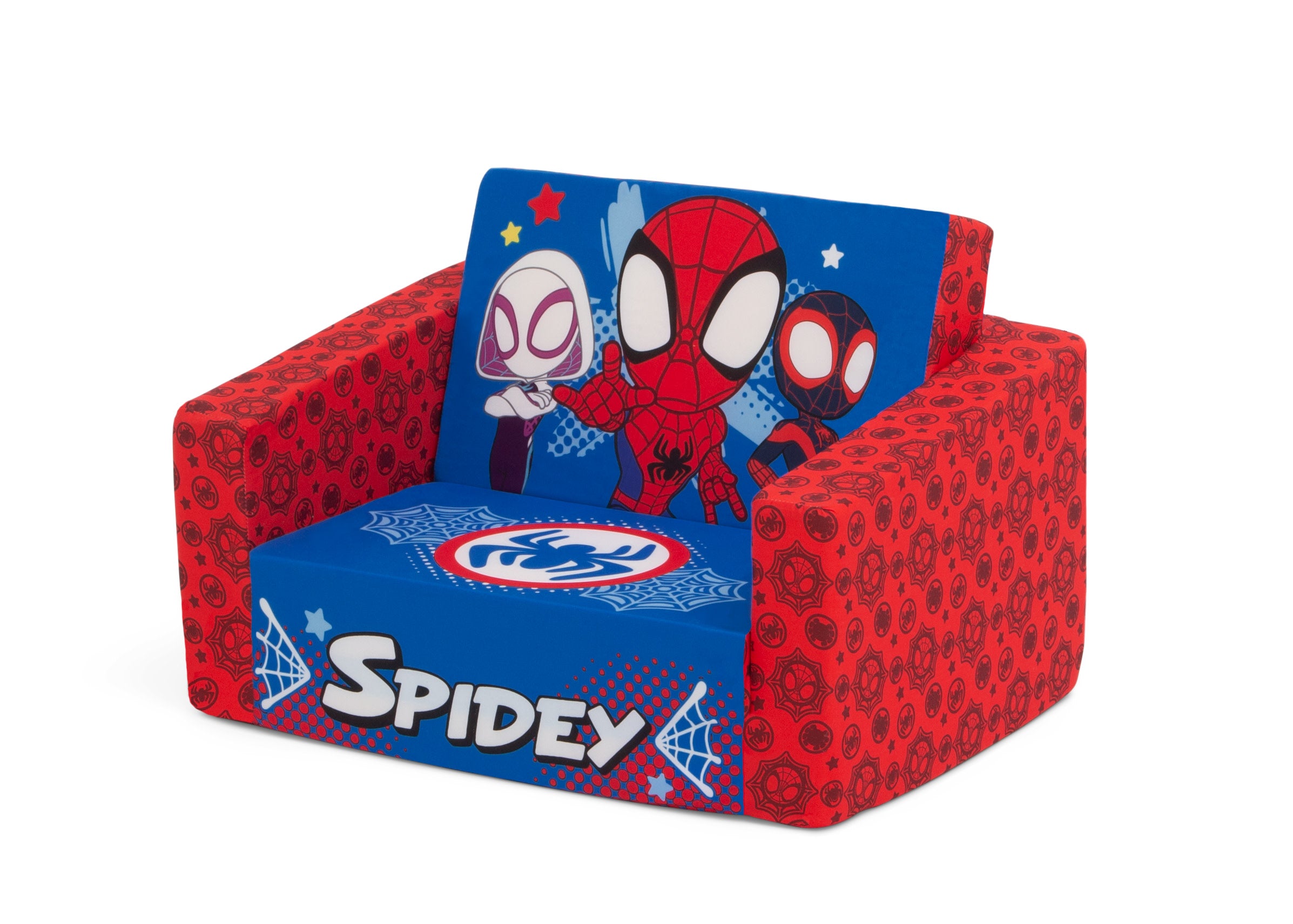 Marvel Spidey and His Amazing Friends 2-in-1 Kids Cozee Flip Out Chair - Convertible Toddler Chair to Lounger for Playroom, Bedroom & TV Time | Spiderman Themed Children's Furniture
