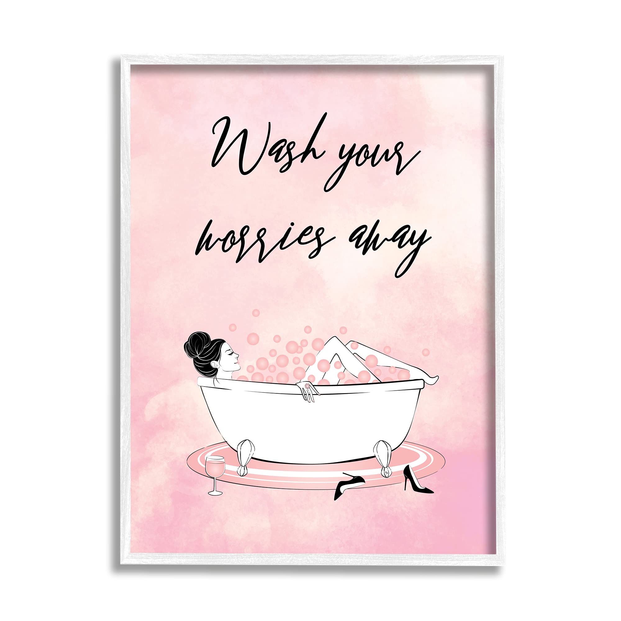 Stupell Industries Bath Glam Pink Bubbles Female Lounging Wall Art - 24
