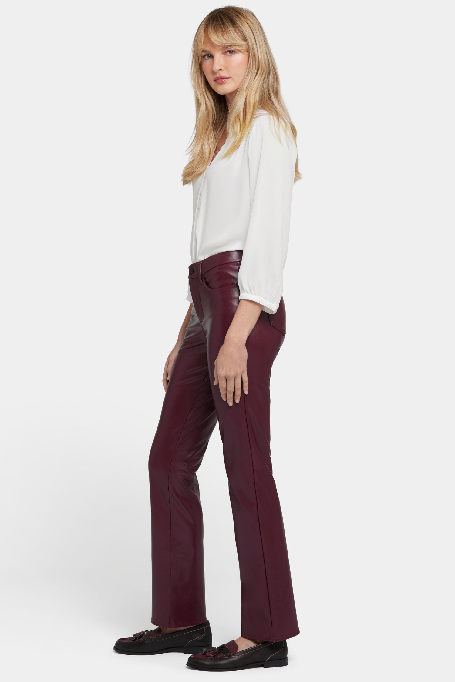 Faux Leather Marilyn Straight Pants for Petite Women - Stylish Vegan Leather Trousers for Work, Night Out & Casual Wear