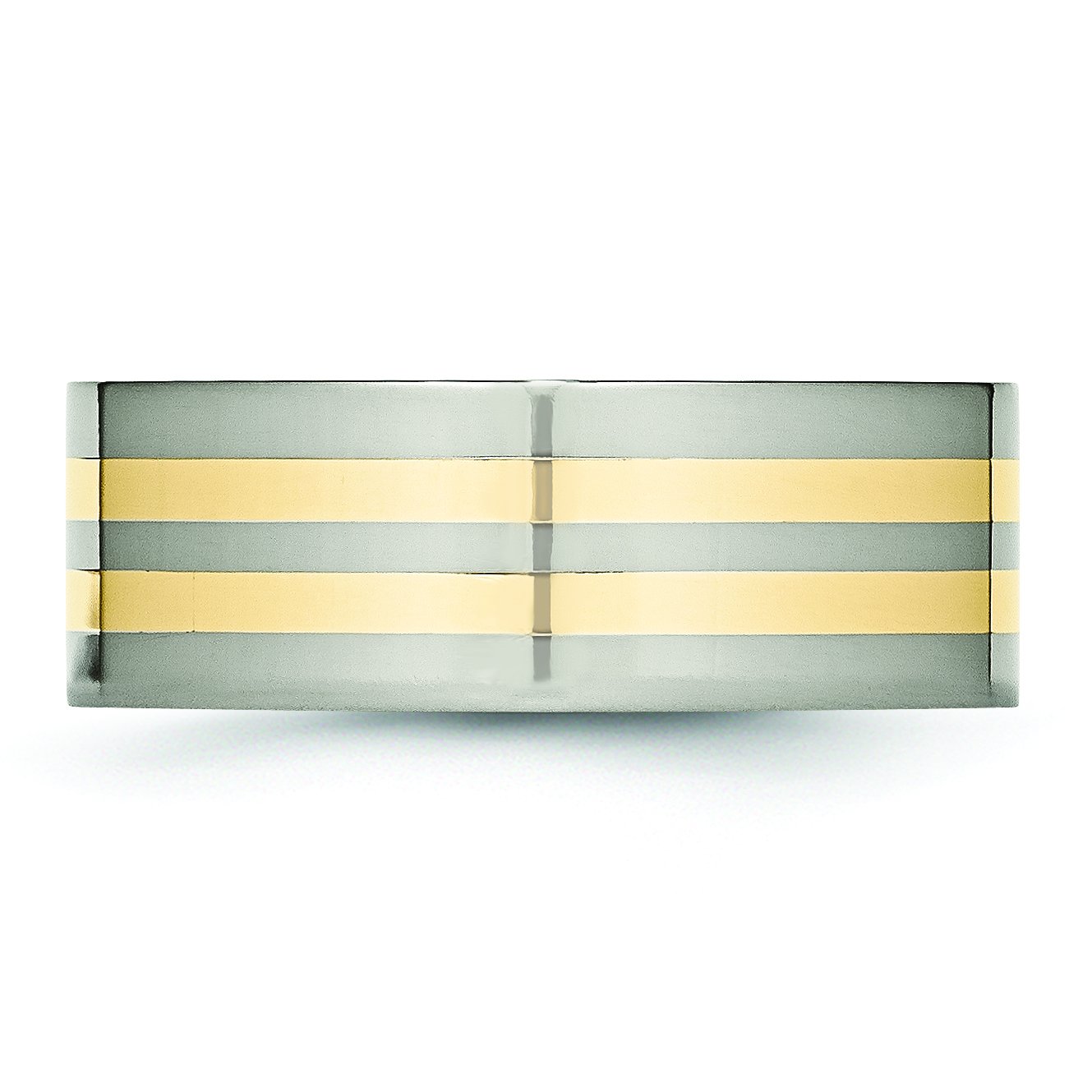8mm Polished Titanium Men's Wedding Band Ring with 14k Yellow Gold Inlay - Flat Edge Design for Comfort Fit & Everyday Wear
