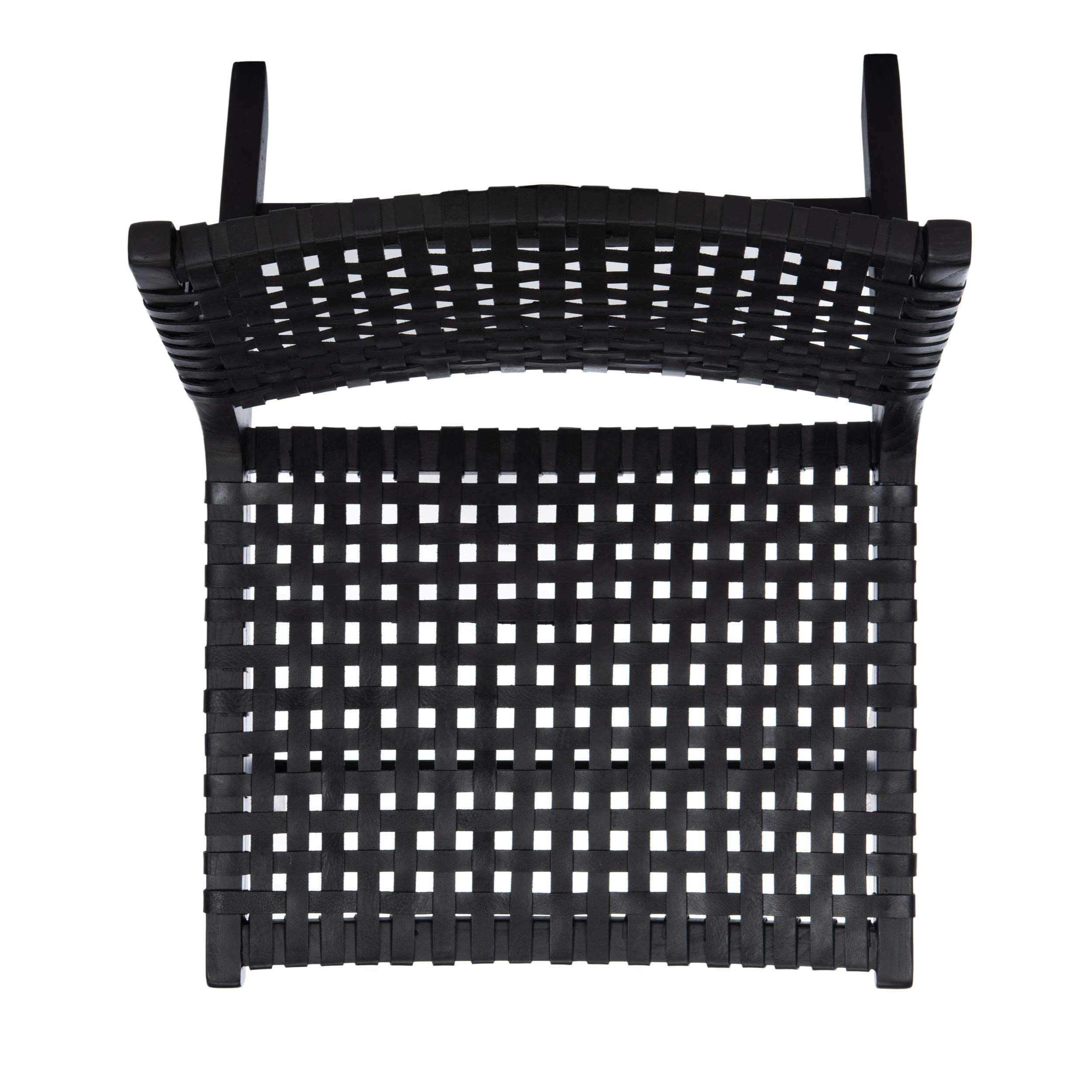 Safevieh Luna Black Leather Woven Accent Chair - Modern Living Room, Office & Lounge Seating Furniture for Home Decor