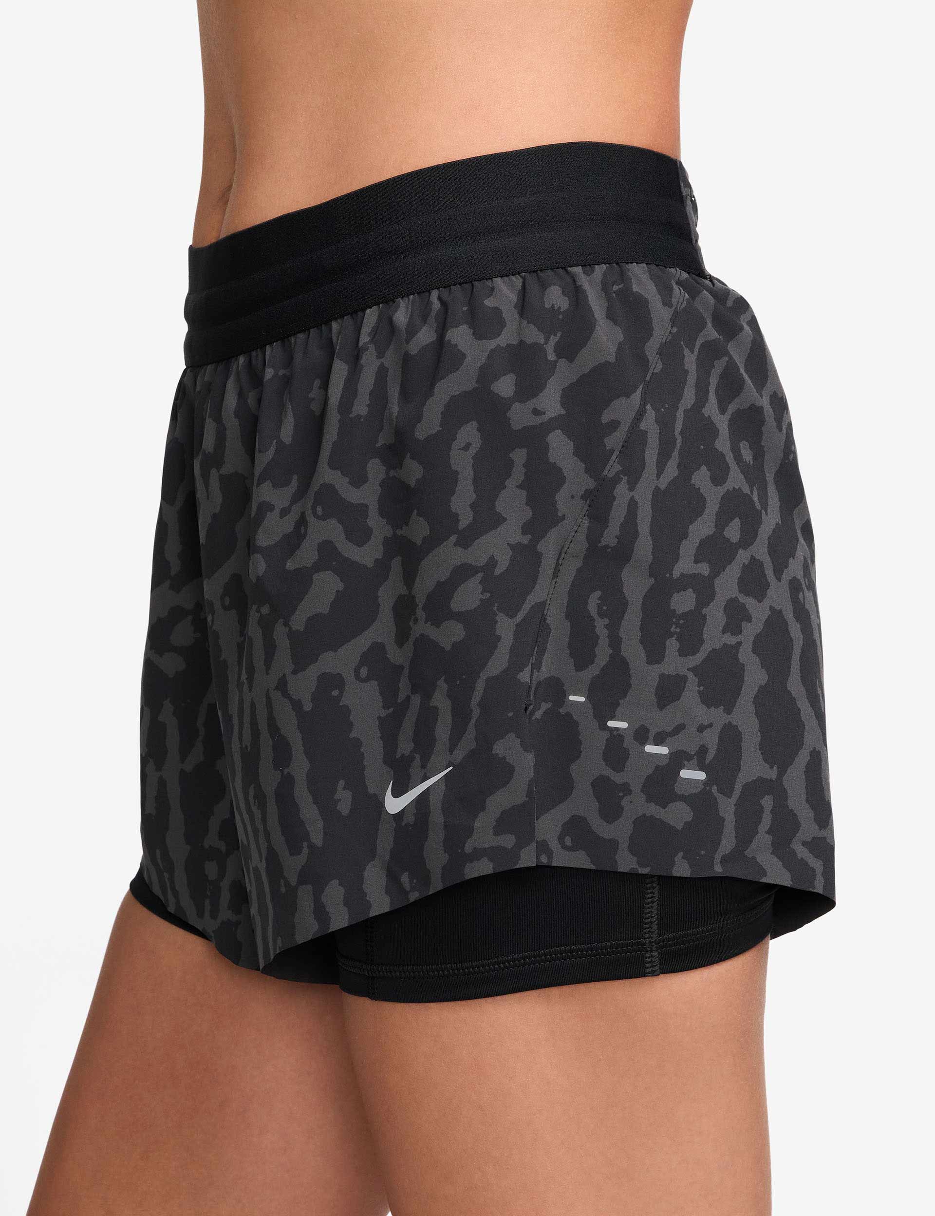 Swift Dri-FIT 2-in-1 Printed Running Shorts for Men - Breathable Quick-Dry Workout Shorts with Liner | Black/Reflective Silver | Ideal for Jogging, Gym & Outdoor Activities