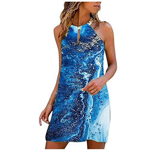 ETHKIA Women's Summer Casual Strapless Printed Dress with Metal Hanging Neck - Flowy Beach Dress for Vacation, Party & Date Night