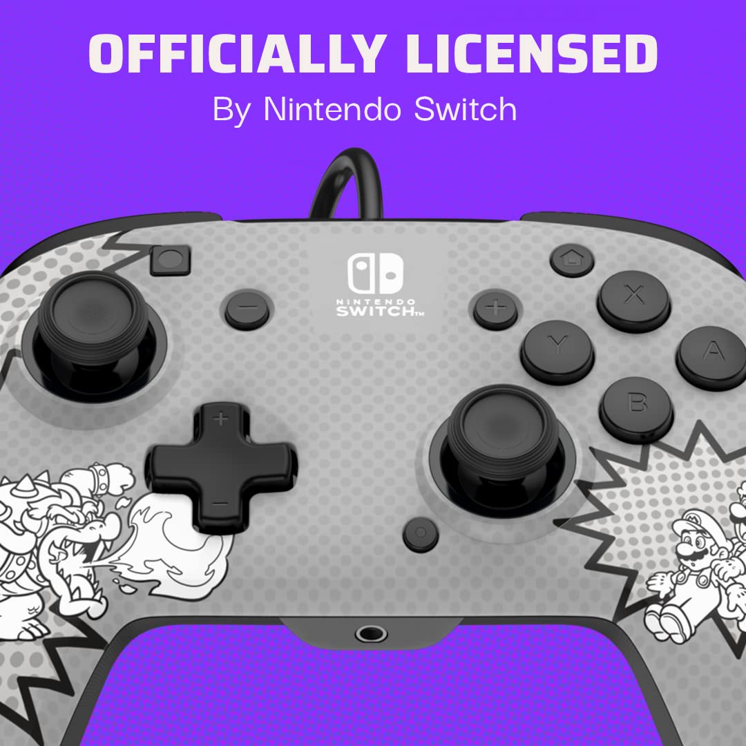 PDP REMATCH: Comic Attack Noir, Grey, White USB Game Controller Analog/Digital for Nintendo Switch & OLED - Perfect for Multiplayer Gaming & Long Play Sessions