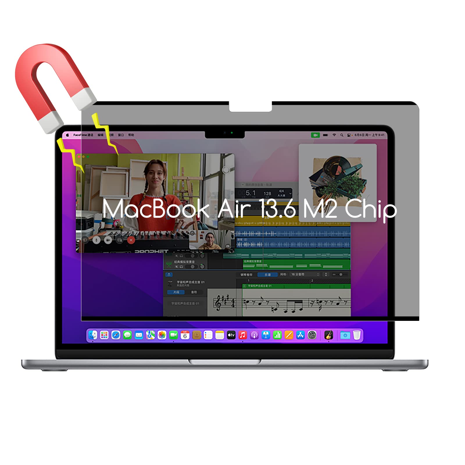 KEANBOLL Magnetic Privacy Screen Protector for MacBook Air 13.6 Inch A2681 M2 2022 - Anti Glare Removable Filter, Fingerprint Resistant Laptop Screen Cover for Office, Travel & Home Use